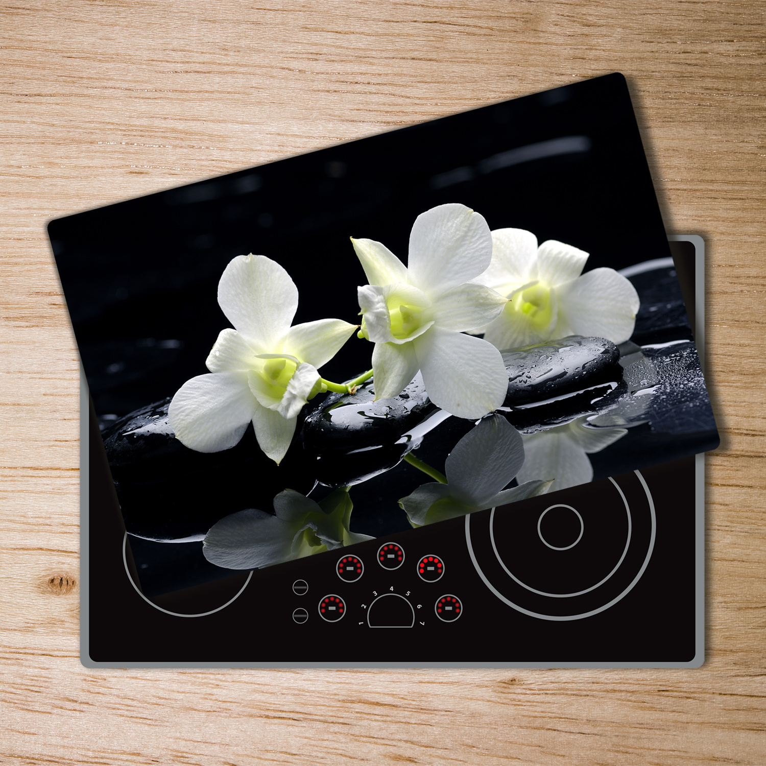 Herdabdeckplatte Spritzschutz Weisse Orchideen Schneidebrett