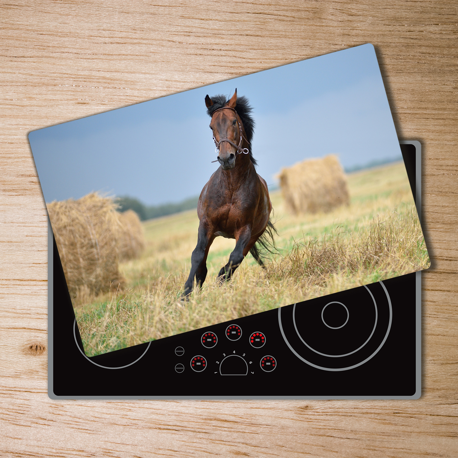 Glas-Herdabdeckplatte Ceranfeldabdeckung Spritzschutz 80x52 Pferd im Galopp