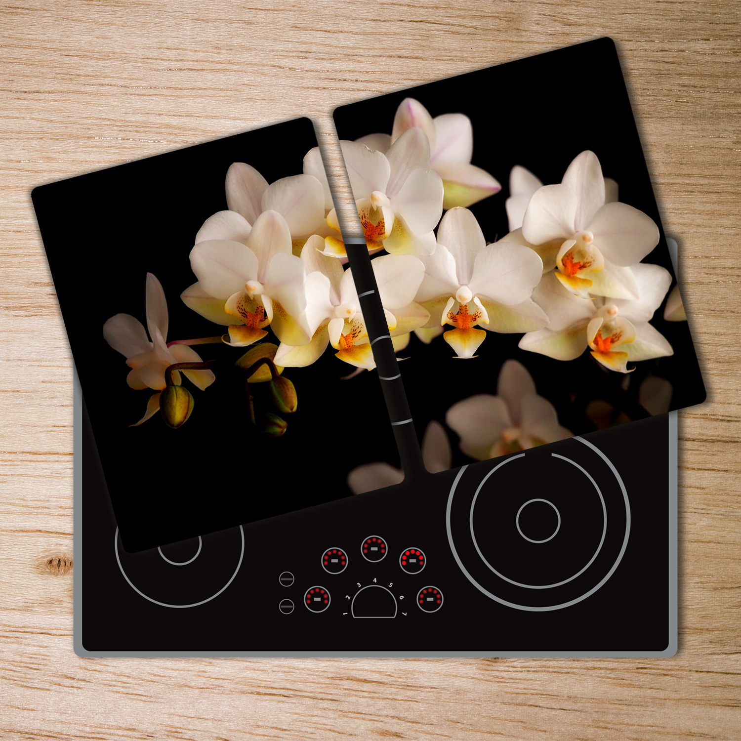 Glas-Herdabdeckplatte Ceranfeldabdeckung 2x40x52 Zweiteilig Orchidee