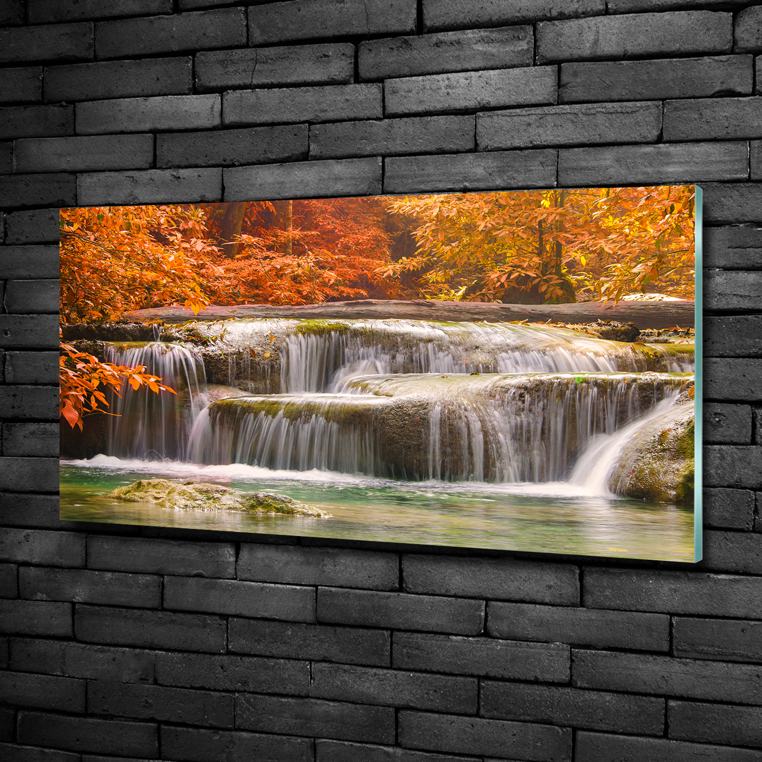 Glas-Bild Wandbilder Druck auf Glas 100x50 Deko Landschaften Wasserfall Herbst