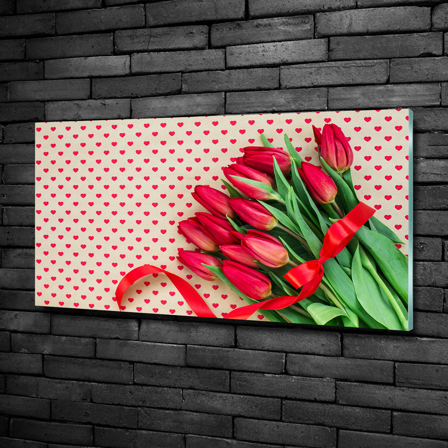 Wandbild Glas-Bild Druck auf Glas 100x50 Deko Blumen & Pflanzen Tulpen Herzen