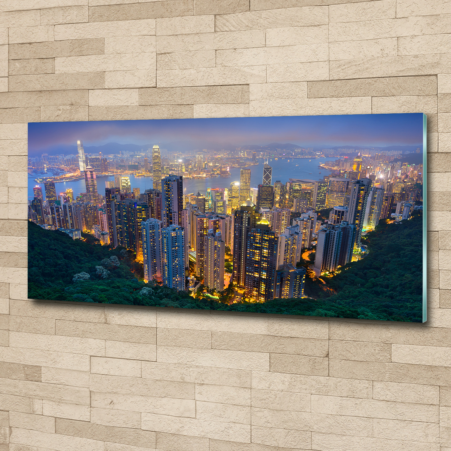 Glas-Bild Wandbilder Glas-Druck 125x50 Sehenswürdigkeiten Hong Kong bei Nacht