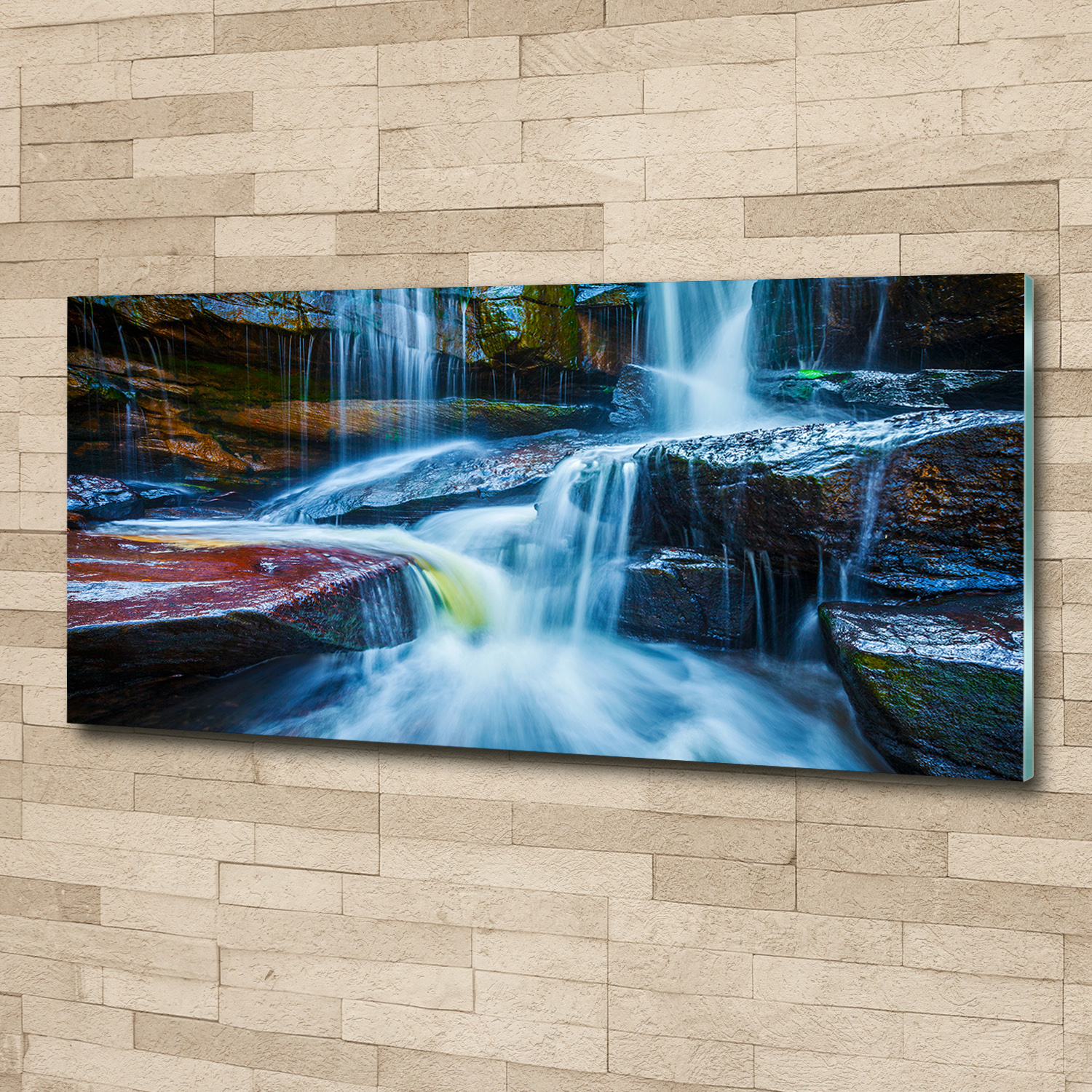 Glas-Bild Wandbilder Druck auf Glas 125x50 Deko Landschaften Wasserfall Tropisch