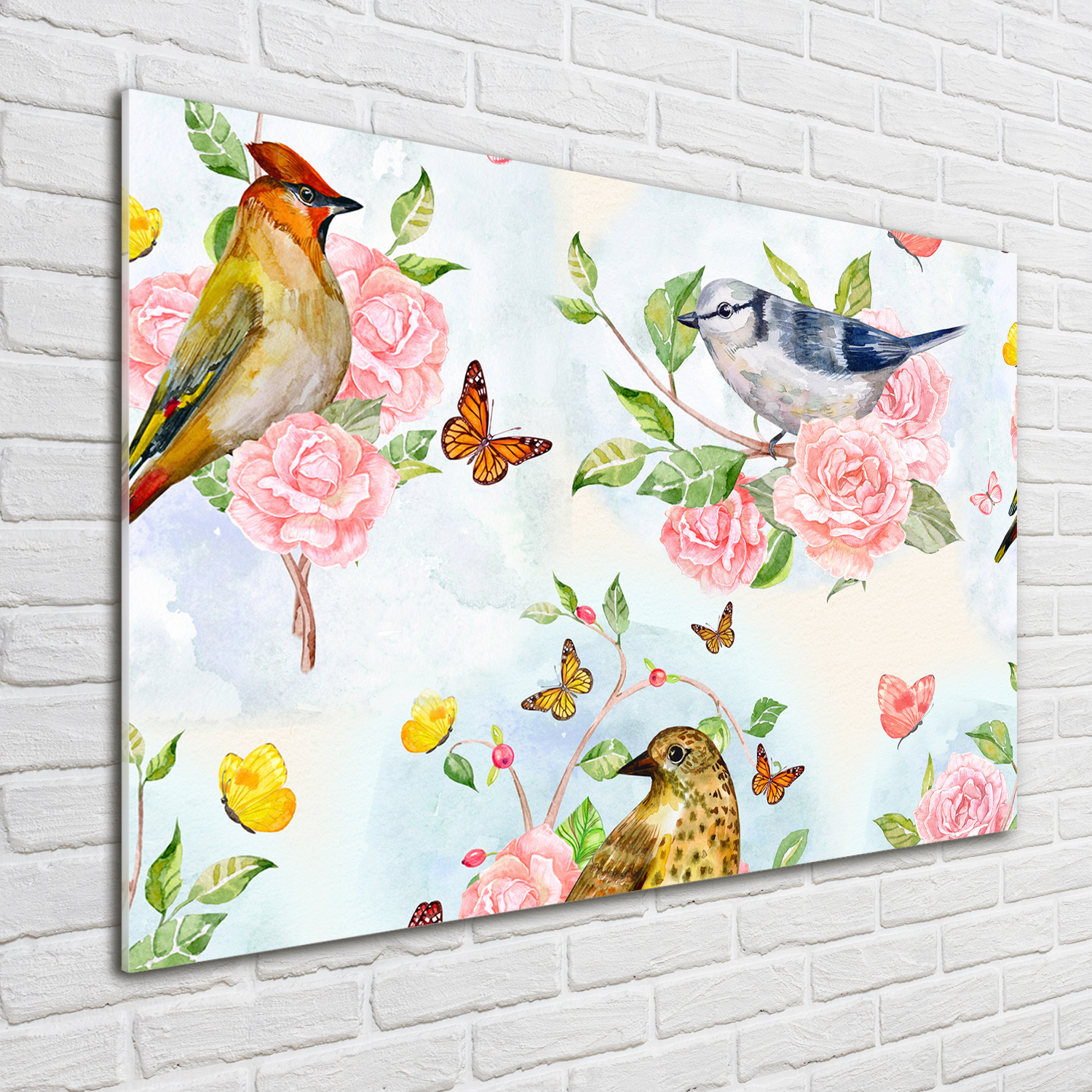 Glas-Bild Wandbilder Druck auf Glas 100x70 Deko Tiere Vögel und Rosen