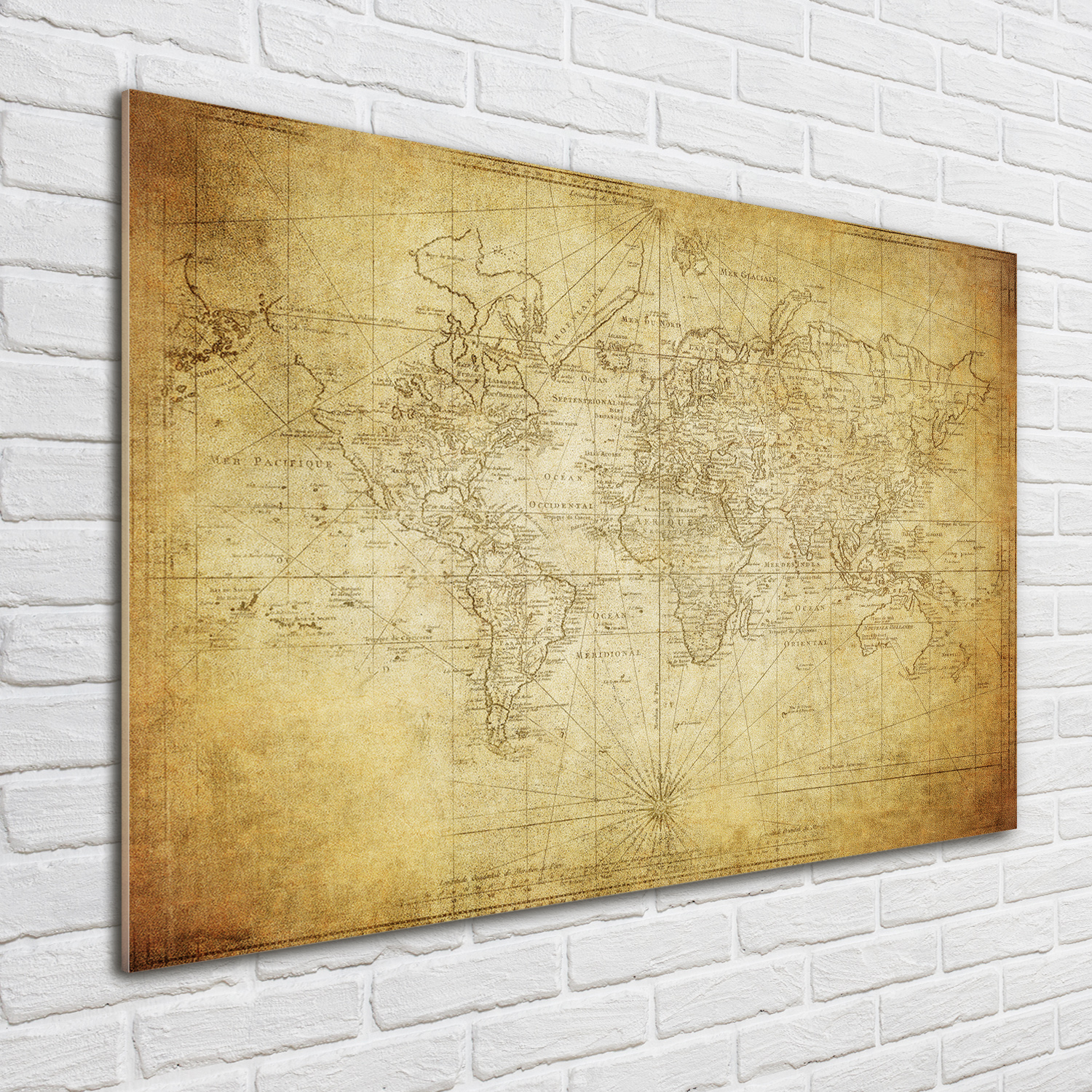 Glas-Bild Wandbilder Druck auf Glas 100x70 Landkarten & Flaggen Alte Weltkarte