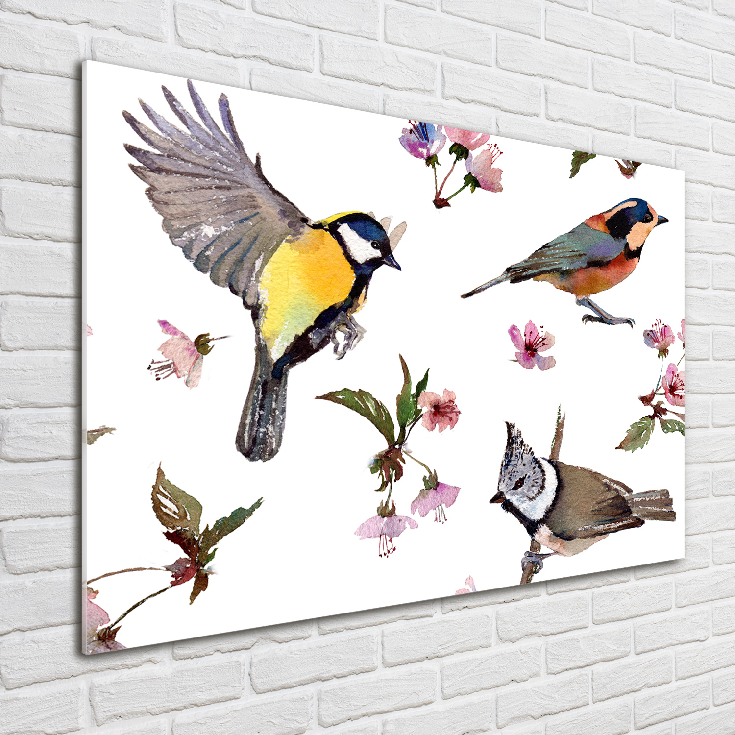 Glas-Bild Wandbilder Druck auf Glas 100x70 Deko Tiere Vögel Kirschblüten