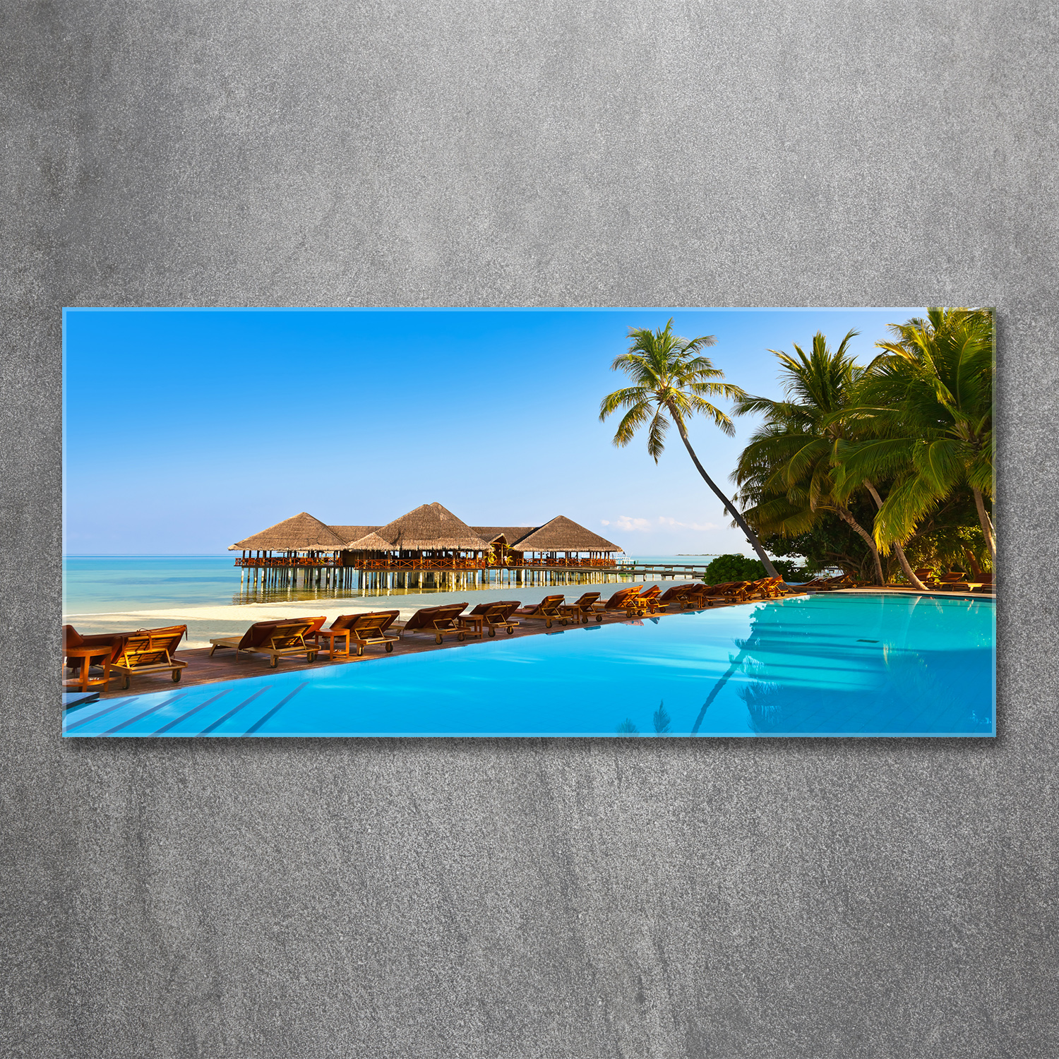 Glas-Bild Wandbilder Druck auf Glas 120x60 Landschaften Schwimmbad Malediven