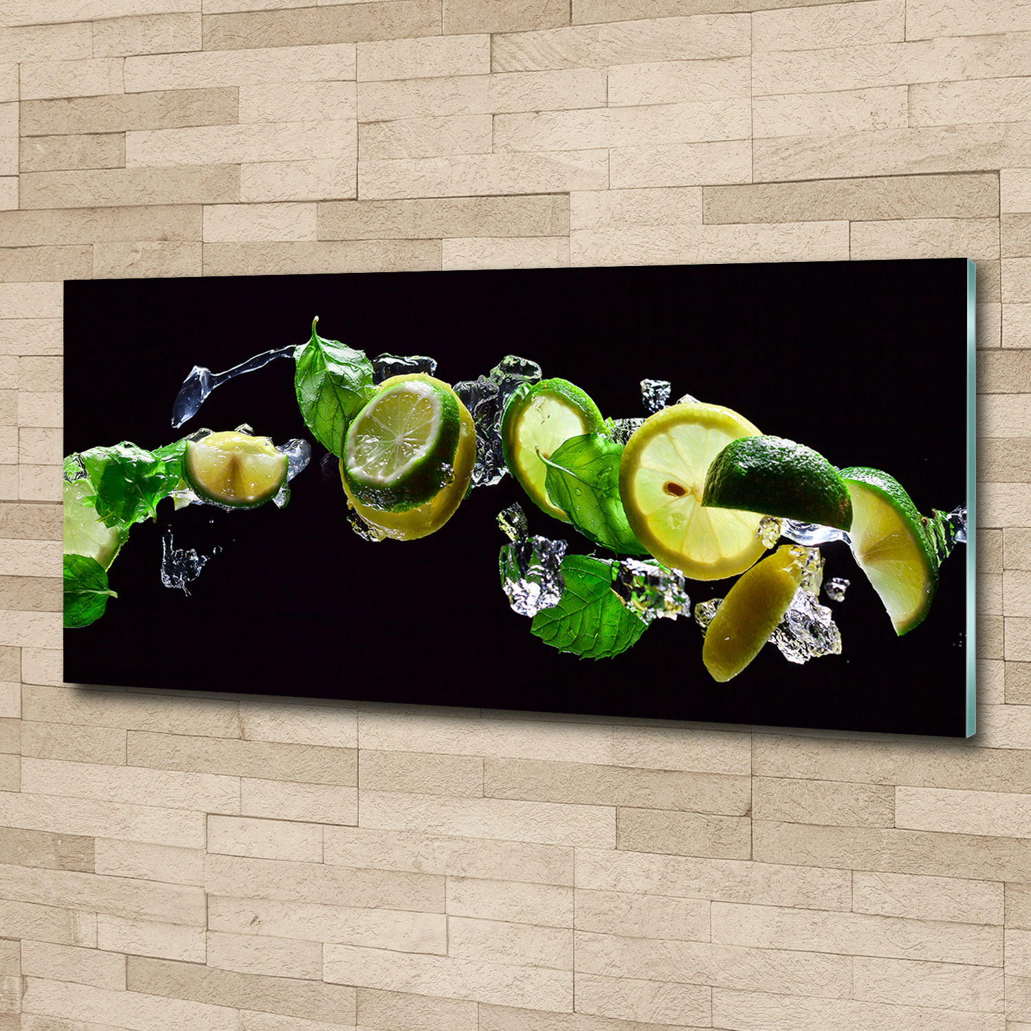 Glas-Bild Wandbilder Druck auf Glas 125x50 Essen /& Getränke Limette im Wasser