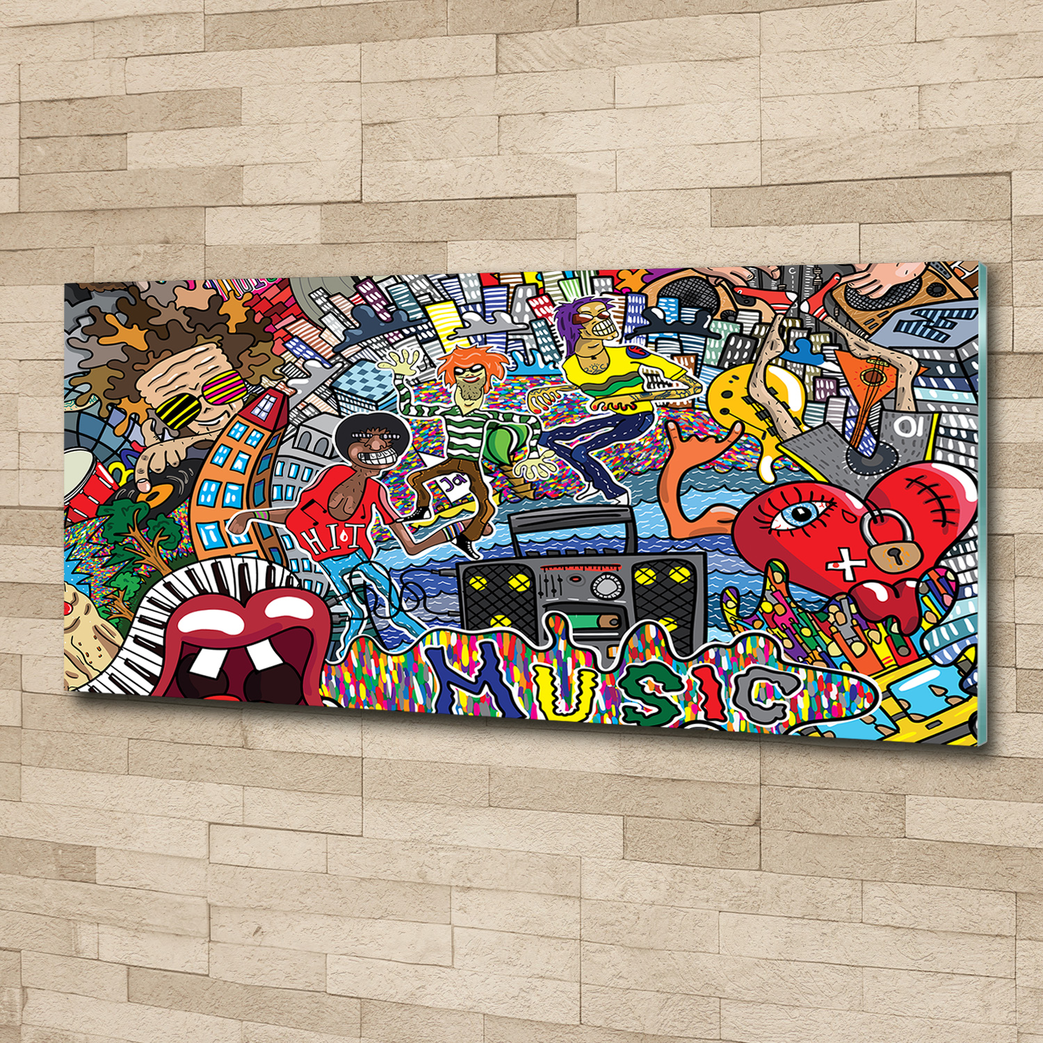Acrylglas-Bild Wandbilder Druck 125x50 Deko Teenager Musikcollage