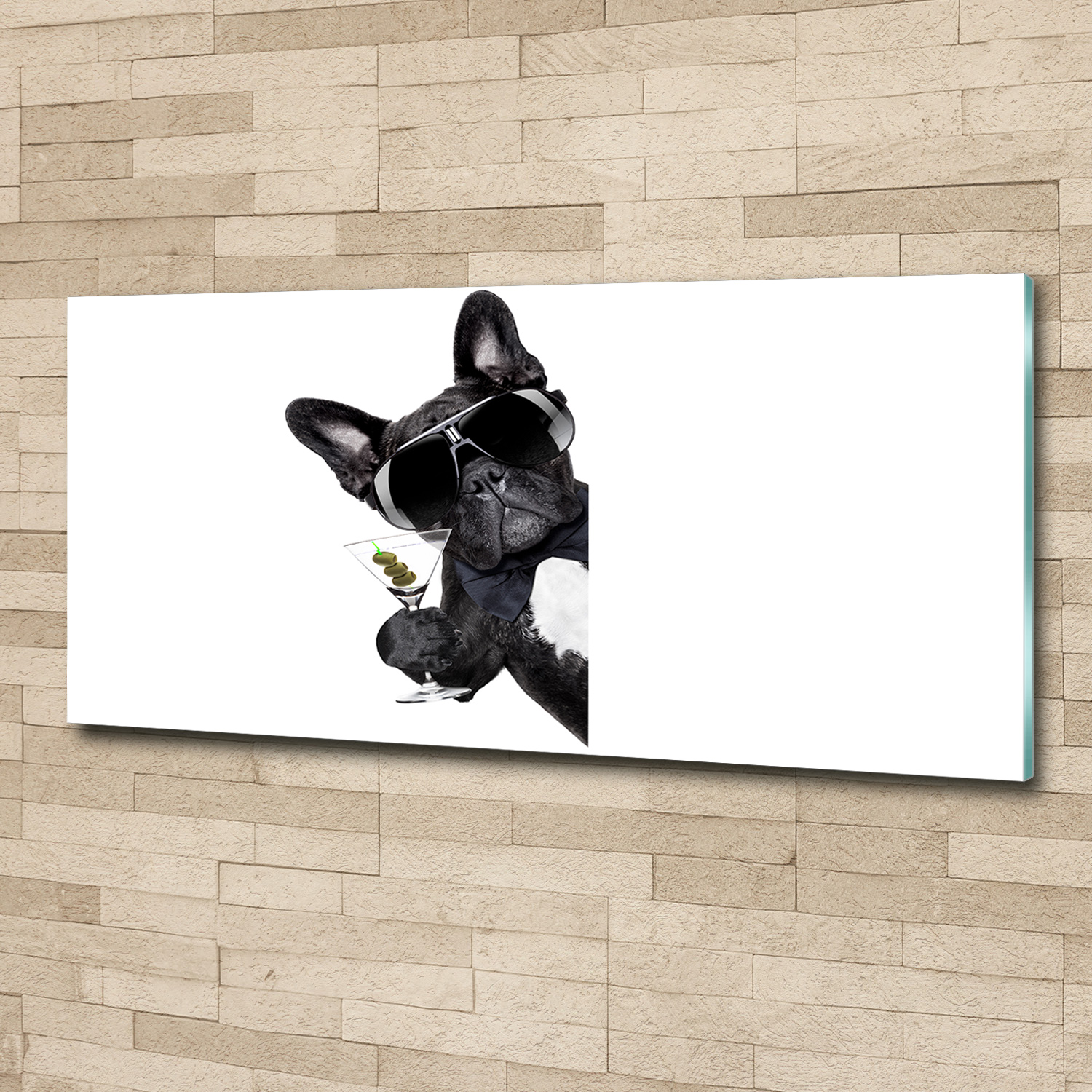 Wandbild aus Plexiglas® Druck auf Acryl 125x50 Tiere Hund mit Martini