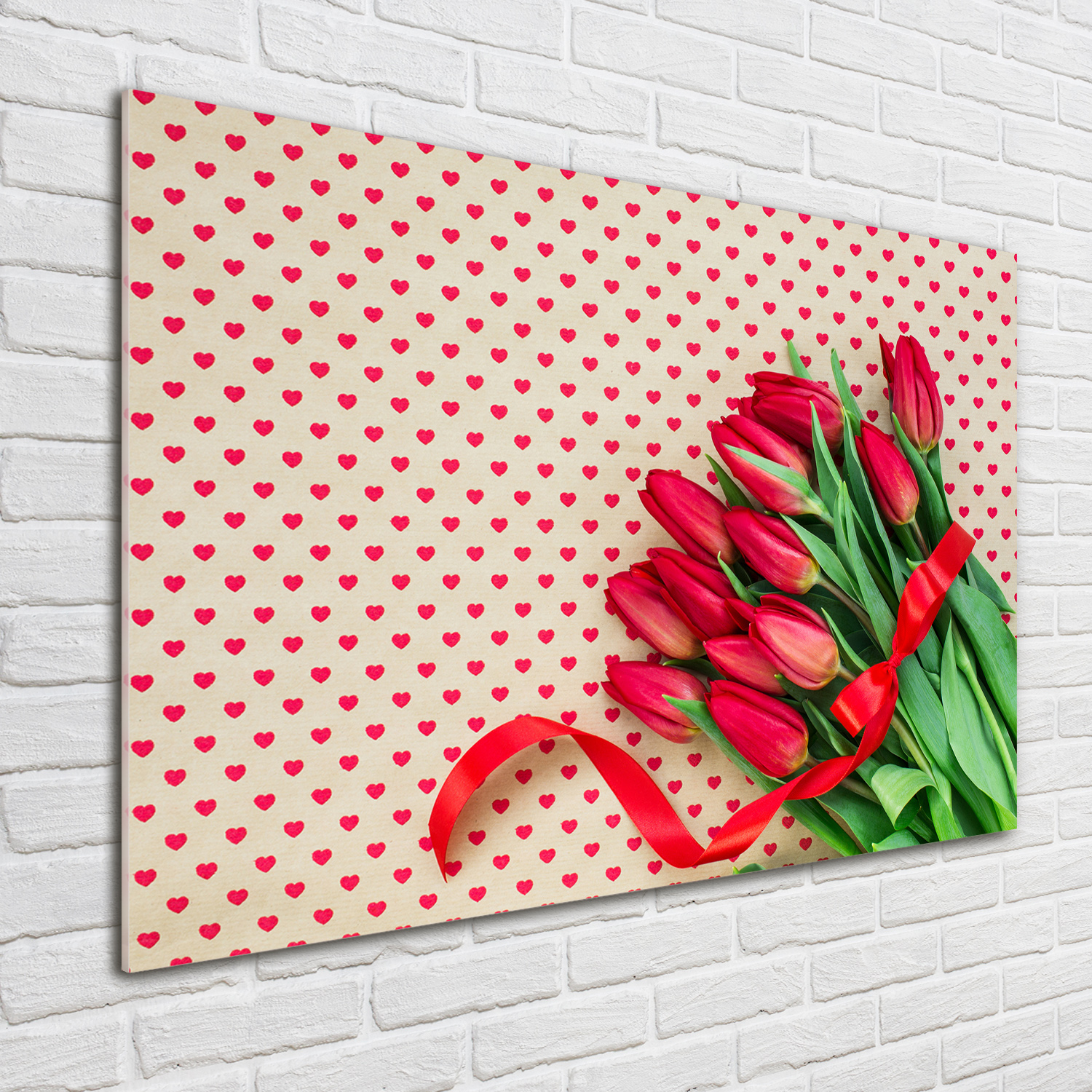 Wandbild aus Plexiglas® Druck auf Acryl 100x70 Blumen & Pflanzen Tulpen Herzen