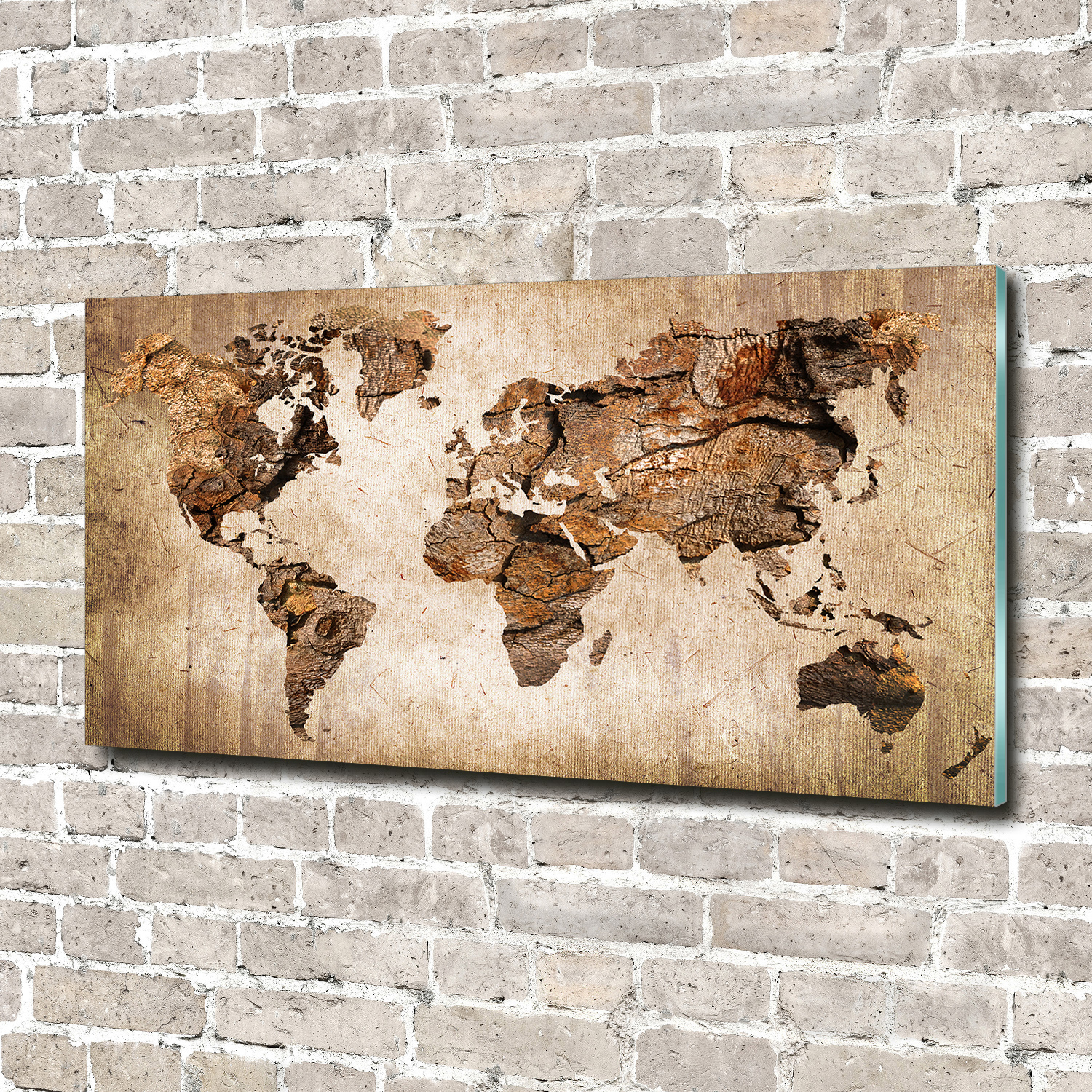 Wandbild aus Plexiglas® Druck auf Acryl 140x70 Landkarten Flaggen Weltkarte Holz