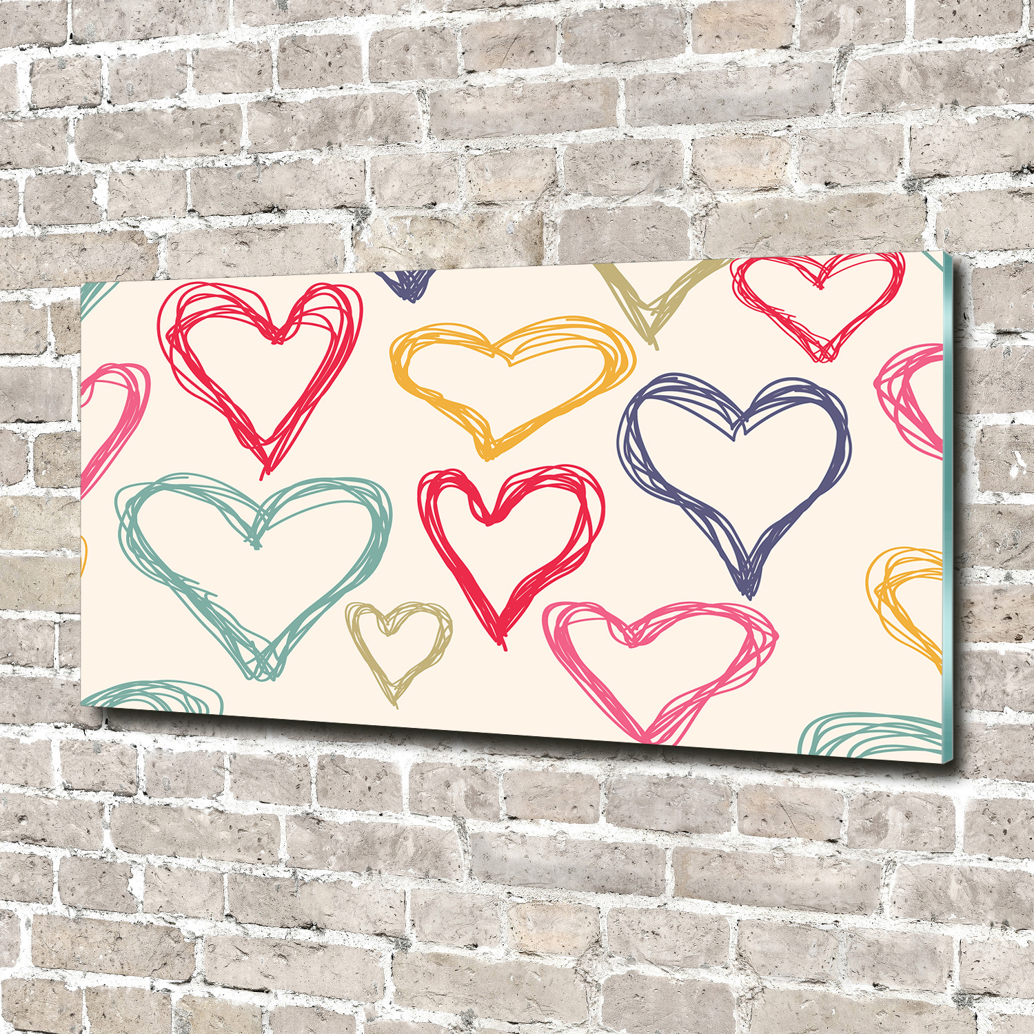 Wandbild aus Plexiglas® Druck auf Acryl 140x70 Kinderzimmer Bunte Herzen