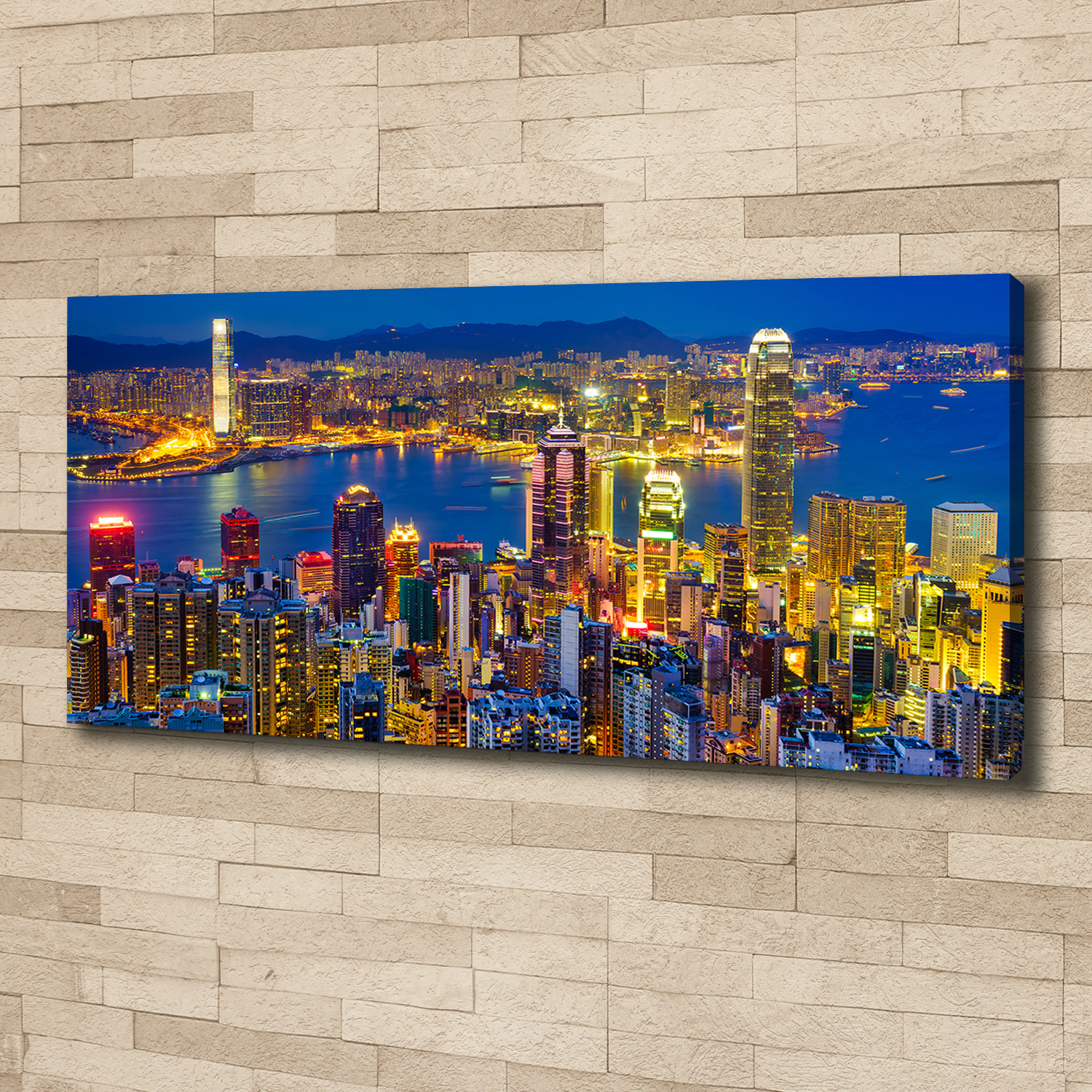 Leinwandbild Kunst-Druck 125x50 Bilder Hong Kong bei Nacht