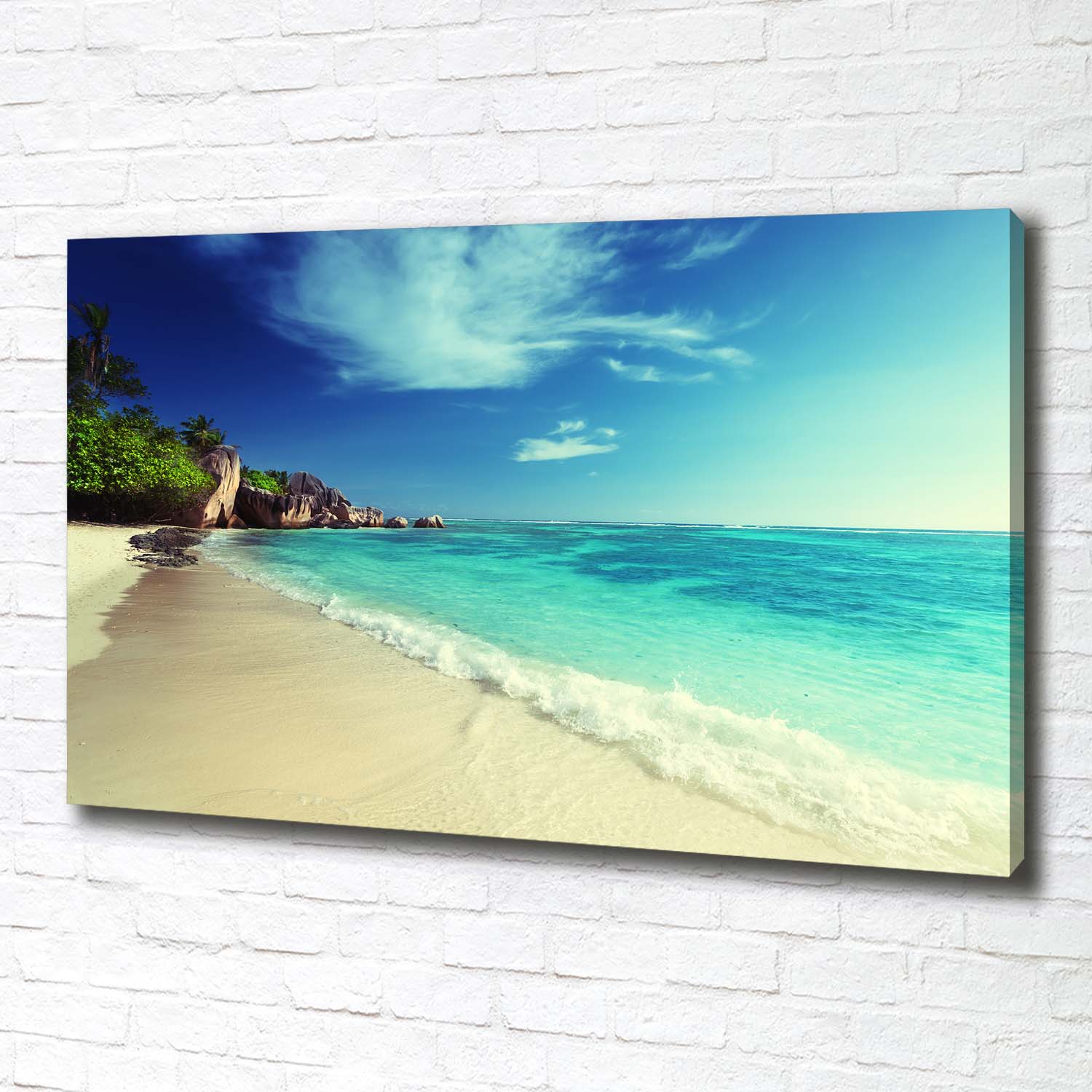 Glas-Bild Wandbilder Druck auf Glas 100x70 Deko Landschaften Seychellen Strand