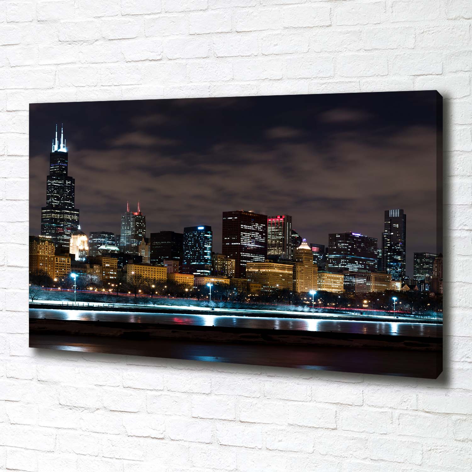 Leinwandbild Kunst-Druck 100x70 Bilder Chicago bei Nacht