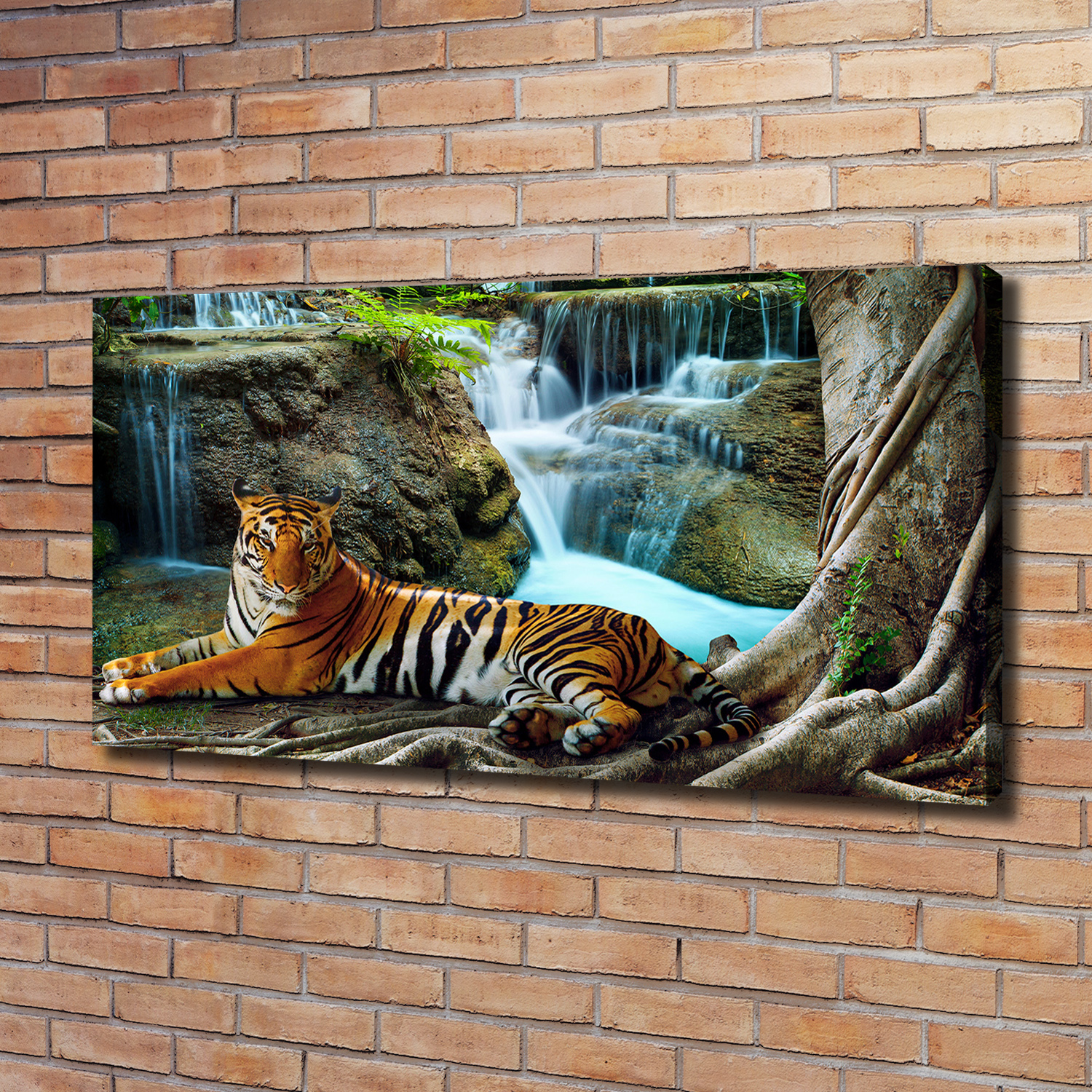 Leinwandbild Kunst-Druck 120x60 Bilder Tiere Tiger Wasserfall
