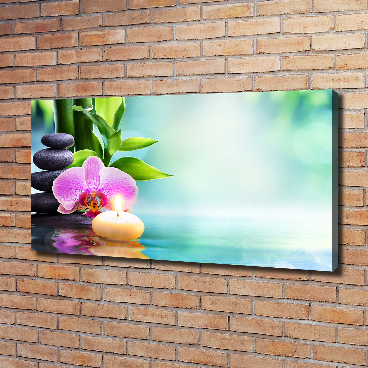Glasbilder Wandbild Druck auf Glas 120x60 Bambusrohre Blume Steine Pflanzen