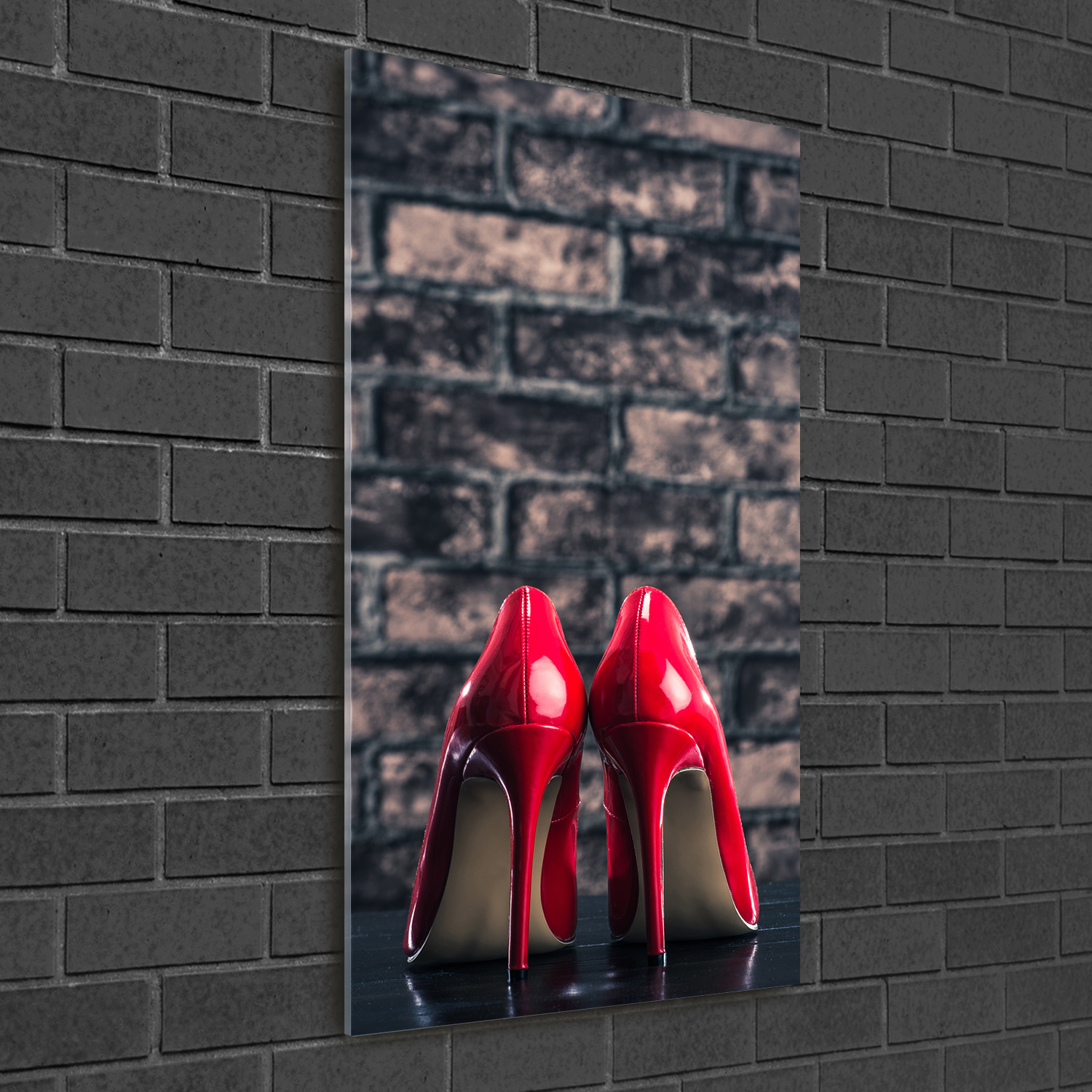 Wandbild Kunst-Druck auf Hart-Glas senkrecht 50x100 Rote High Heels