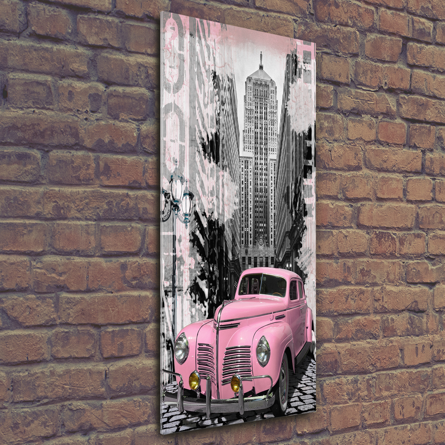 Wand-Bild Kunstdruck aus Hart-Glas Hochformat 50x125 Rosa Auto