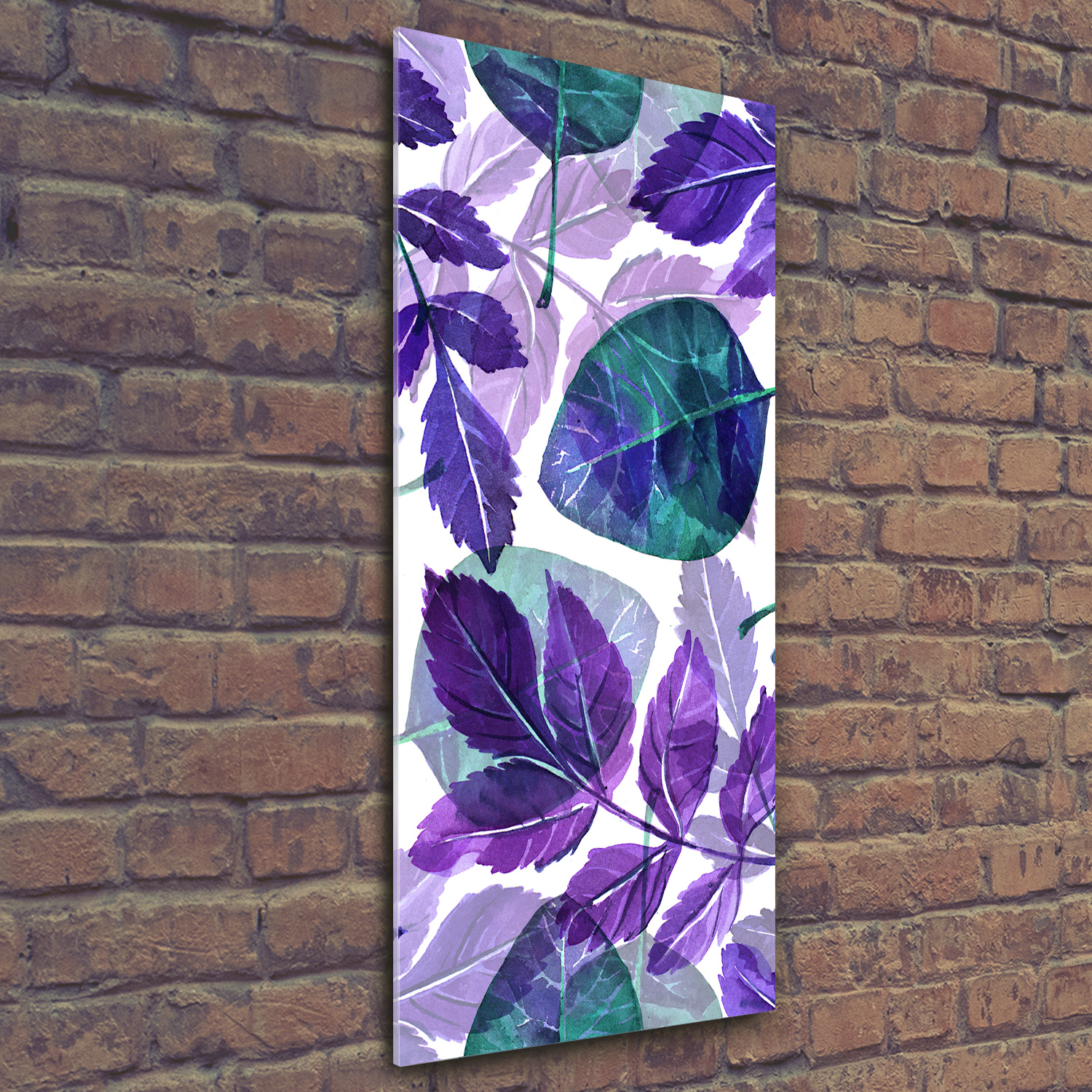 Wandbild Kunst-Druck auf Hart-Glas hochkant 50x125 Blätter