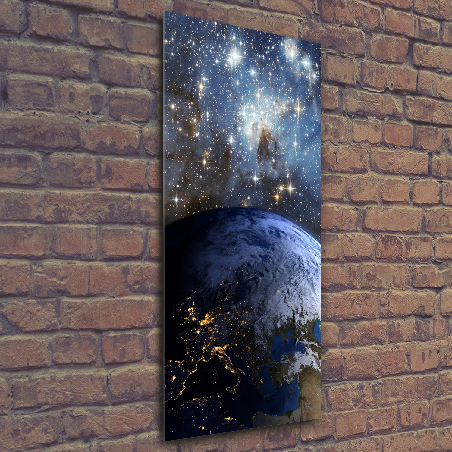 Wandbild Kunst-Druck auf Hart-Glas senkrecht 50x125 Planet Erde