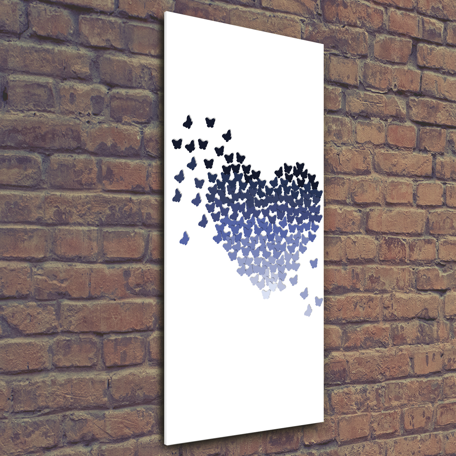 Wandbild Kunst-Druck auf Hart-Glas hochkant 50x125 Schmetterlinge Herz