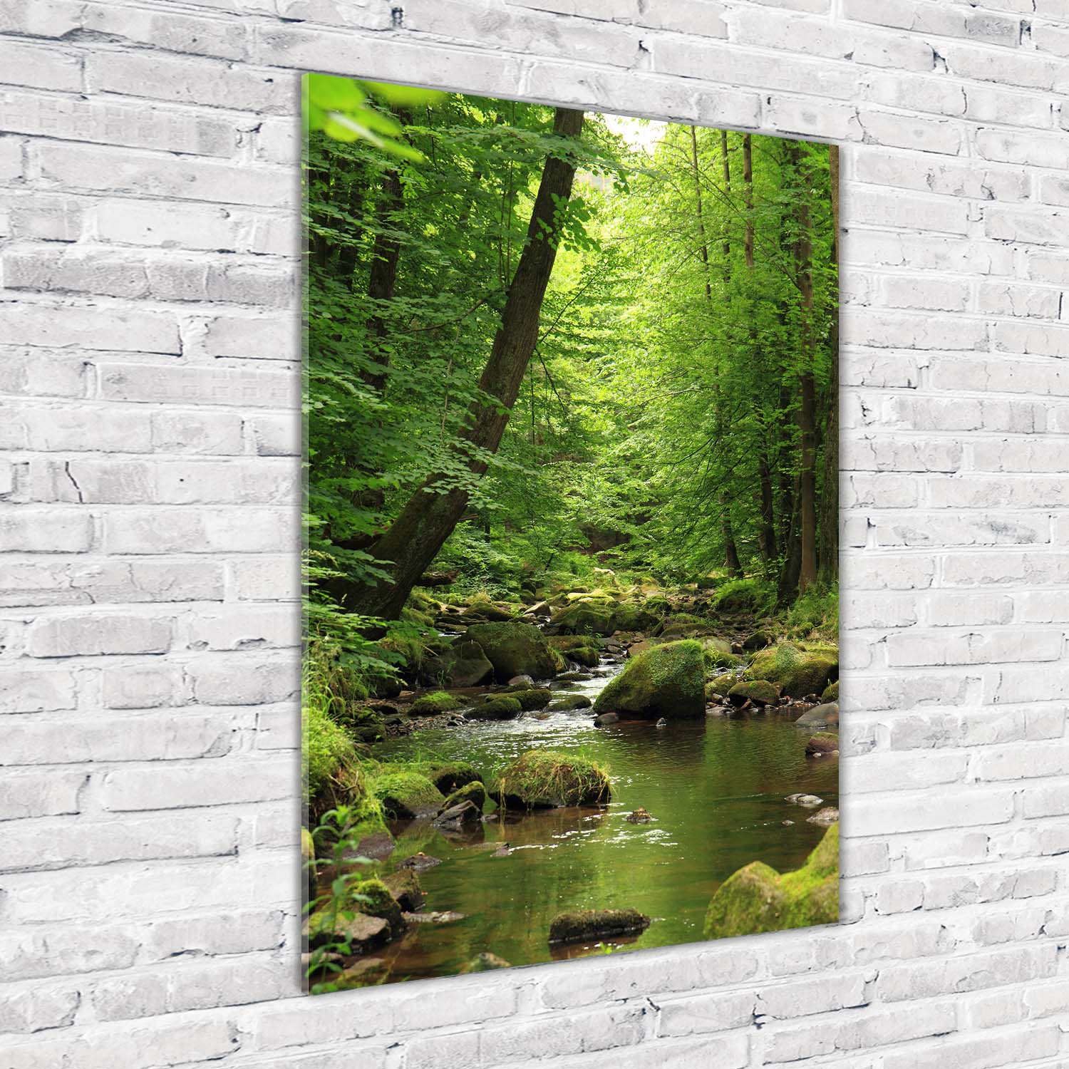 Wand-Bild Kunstdruck aus Hart-Glas Hochformat 70x100 Fluss im Wald
