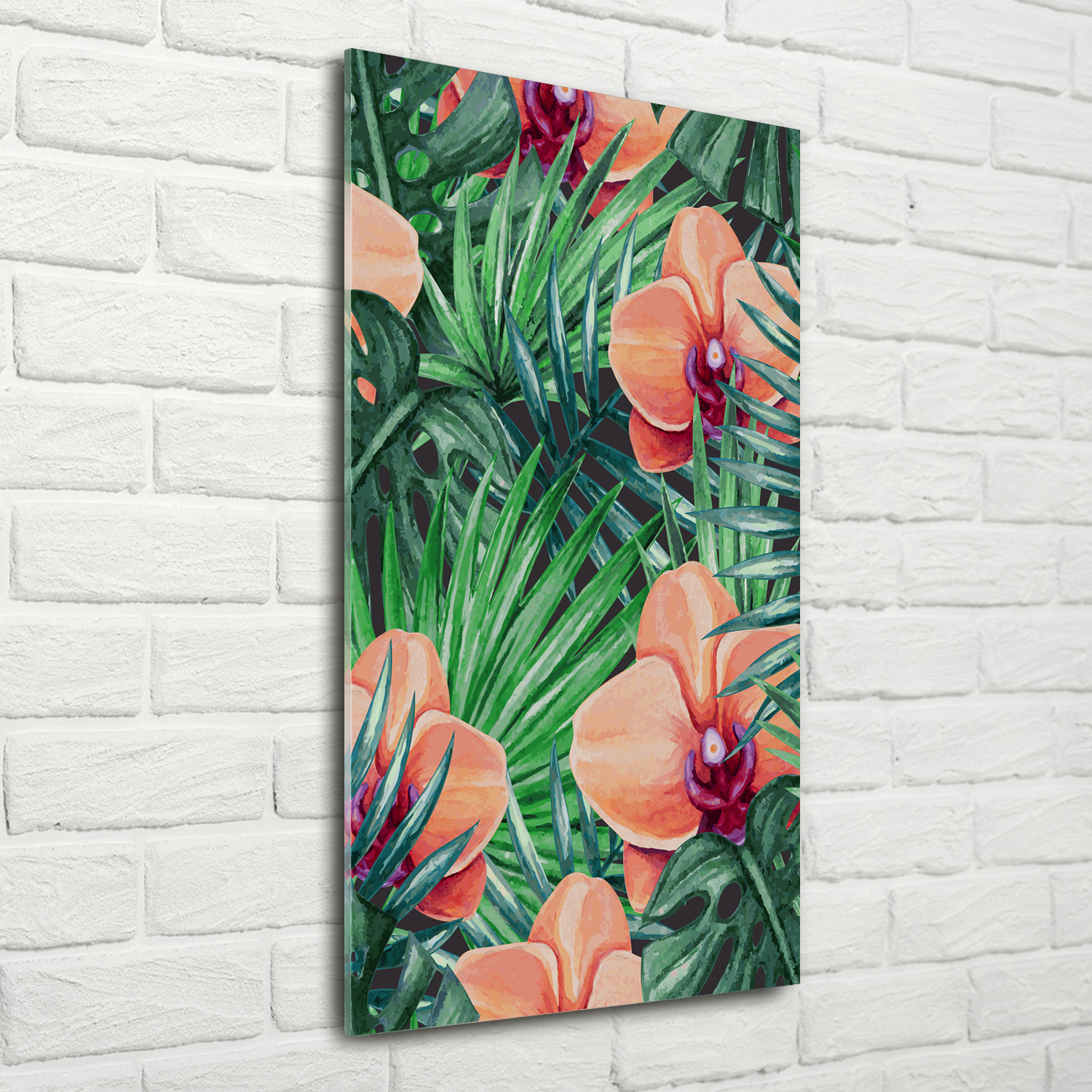 Wand-Bild Kunstdruck aus Hart-Glas Hochformat 70x140 Orchidee und Palme