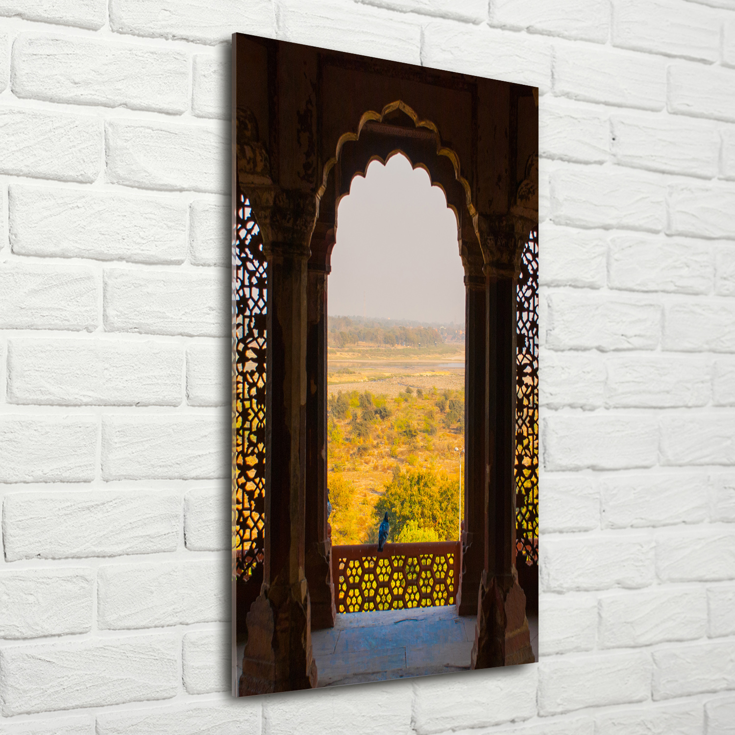 Wand-Bild Kunstdruck aus Hart-Glas Hochformat 70x140 Fort Agra Indien