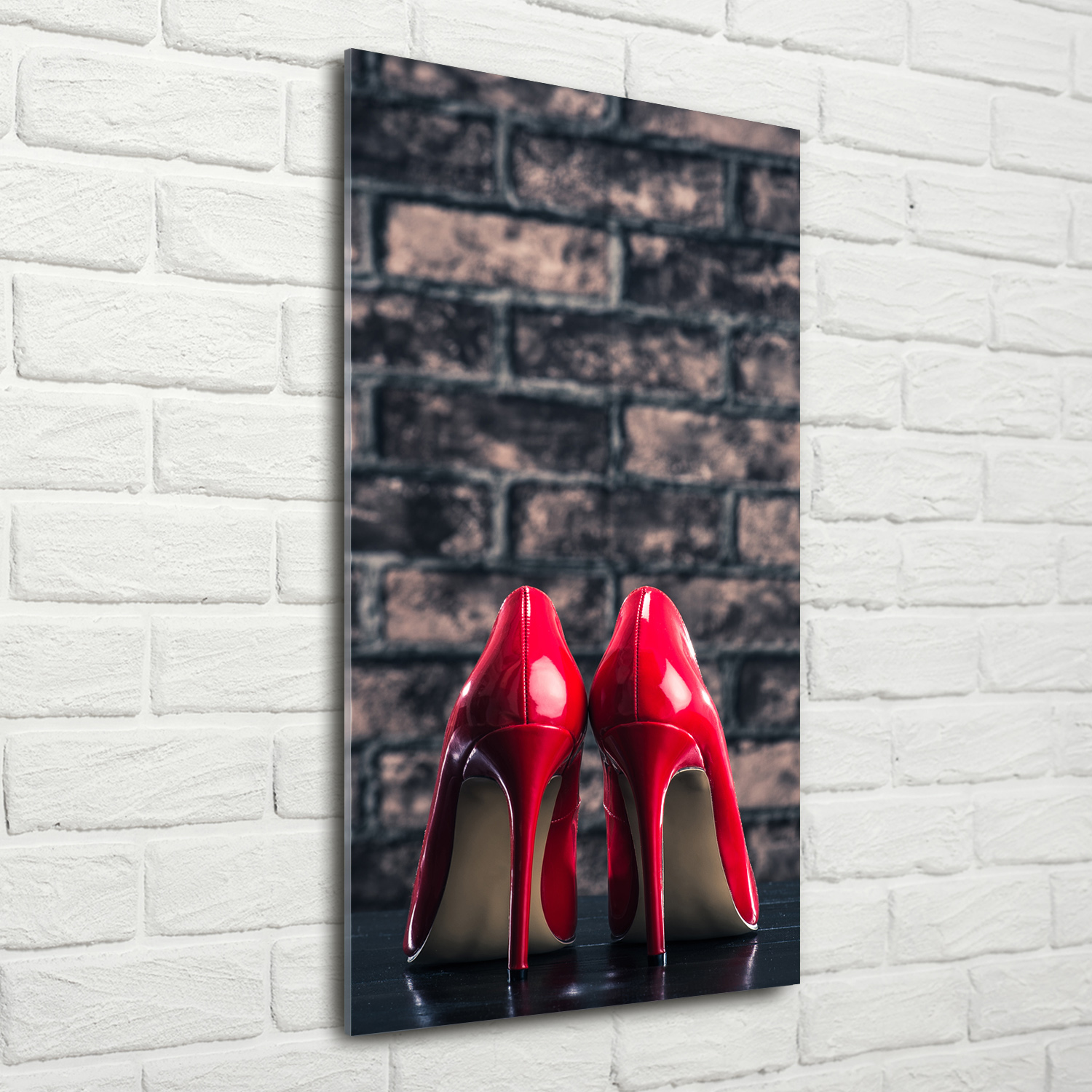 Wandbild Kunst-Druck auf Hart-Glas senkrecht 70x140 Rote High Heels