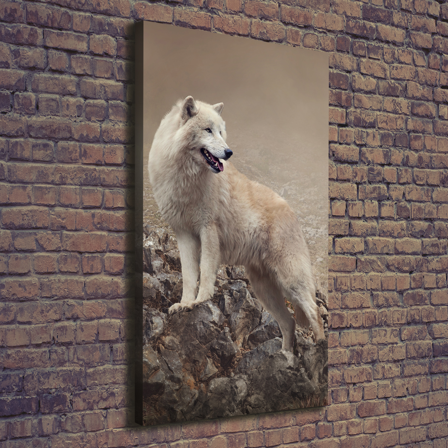 Leinwand-Bild Kunstdruck Hochformat 70x140 Bilder Wolf Felsen