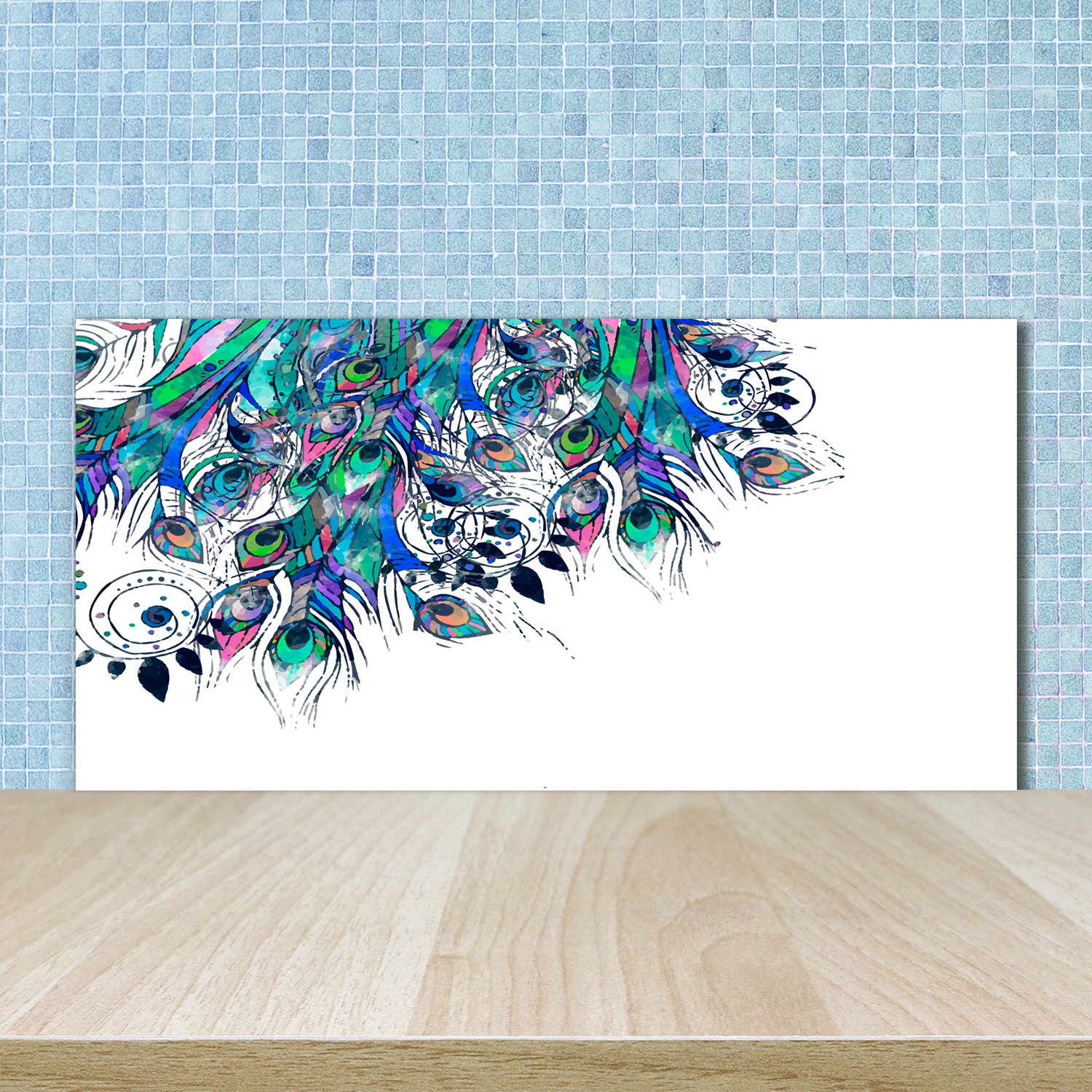 Küchenrückwand Spritzschutz aus Glas 100x50 Deko Kunst Pfauenfedern