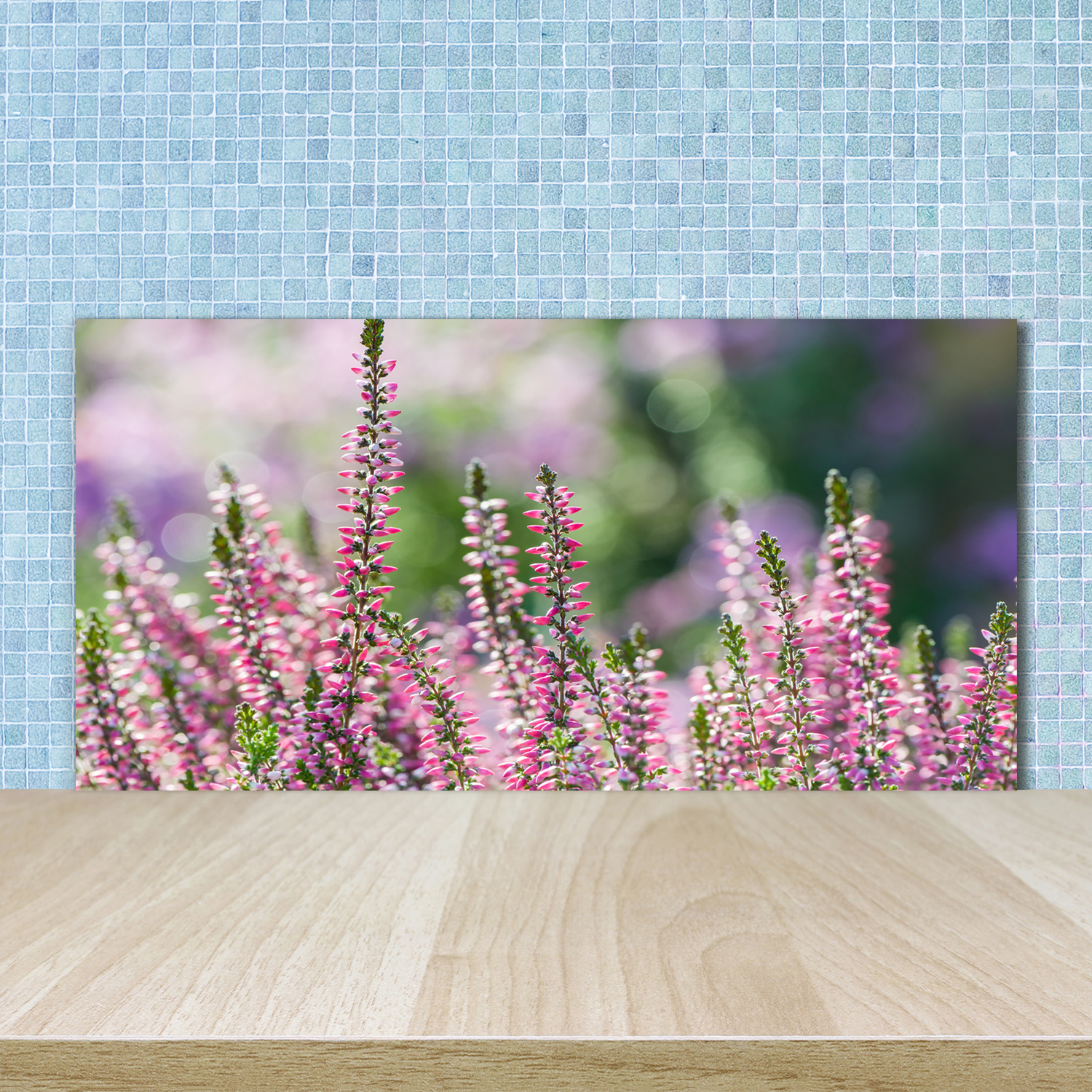 Küchenrückwand Spritzschutz aus Glas 100x50 Deko Blumen & Pflanzen Besenheide