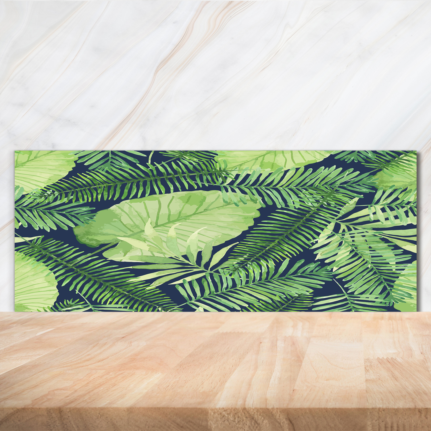 Küchenrückwand Spritzschutz aus Glas 125x50 Blumen & Pflanzen Tropische Blätter