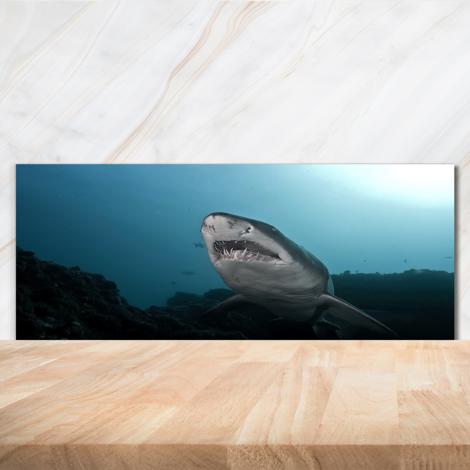 Küchenrückwand Spritzschutz aus Glas 125x50 Deko Tiere Großer Hai