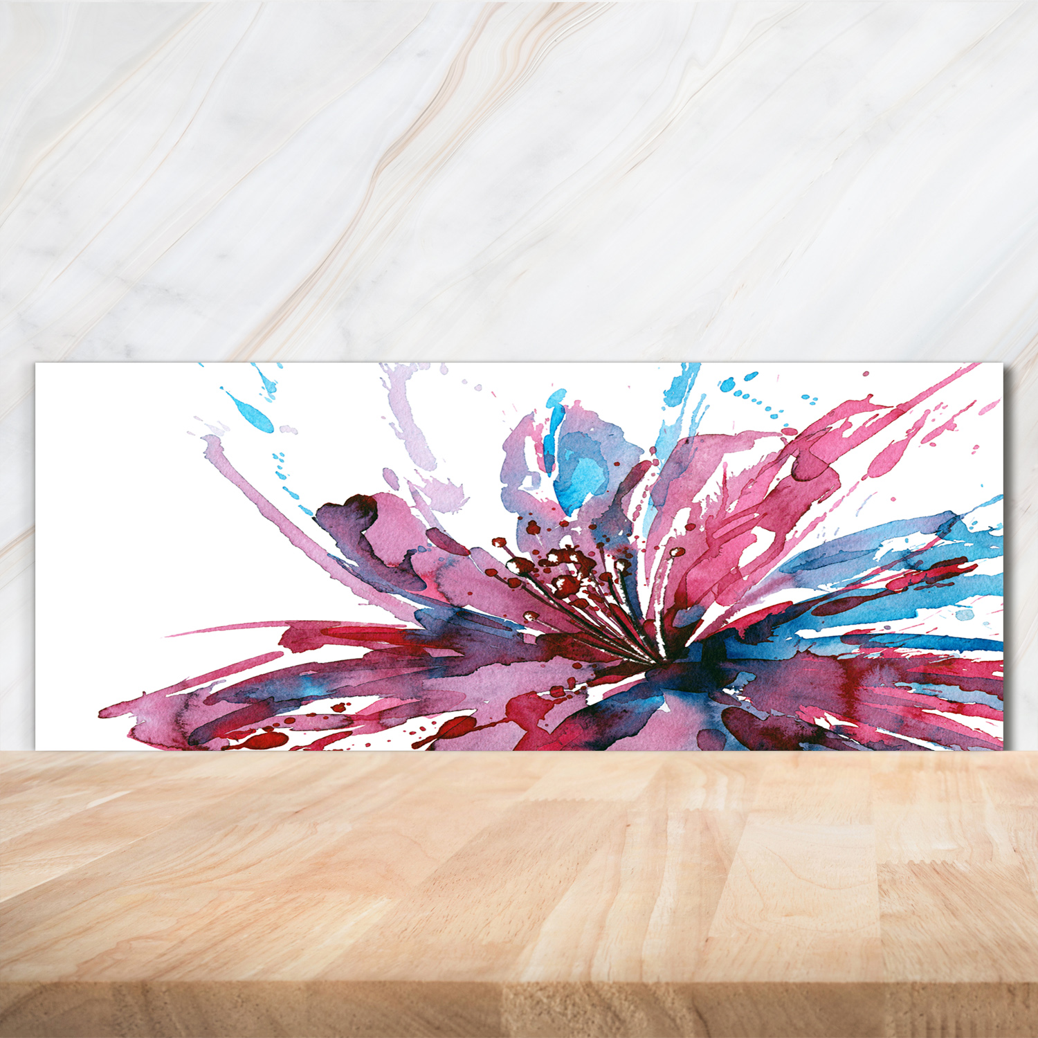 Küchenrückwand Spritzschutz aus Glas 125x50 Deko Kunst Abstrakte Blume