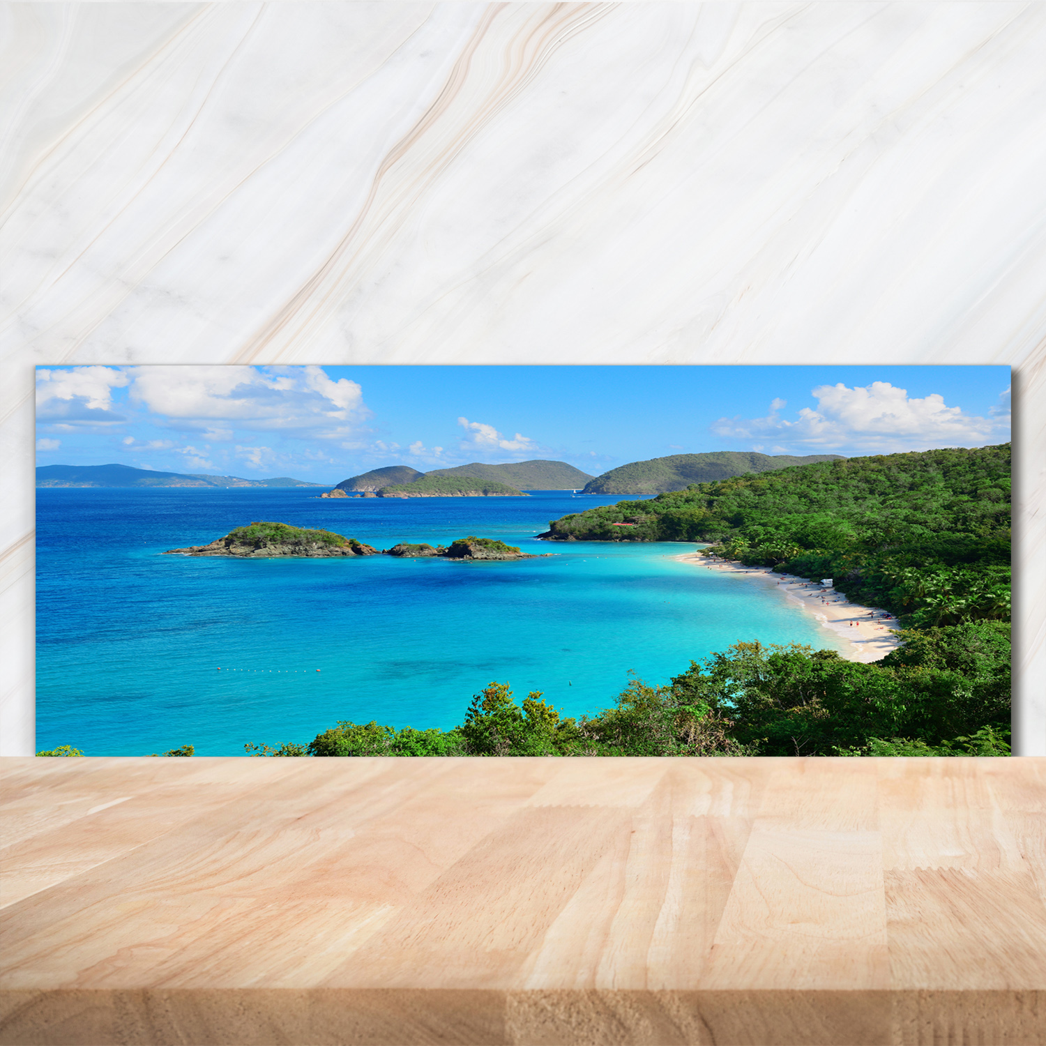 Planche De Cuisine En Verre Tulup 60x52 Cm – Motif "Vague Sur La Plage" – Bleu, Moderne