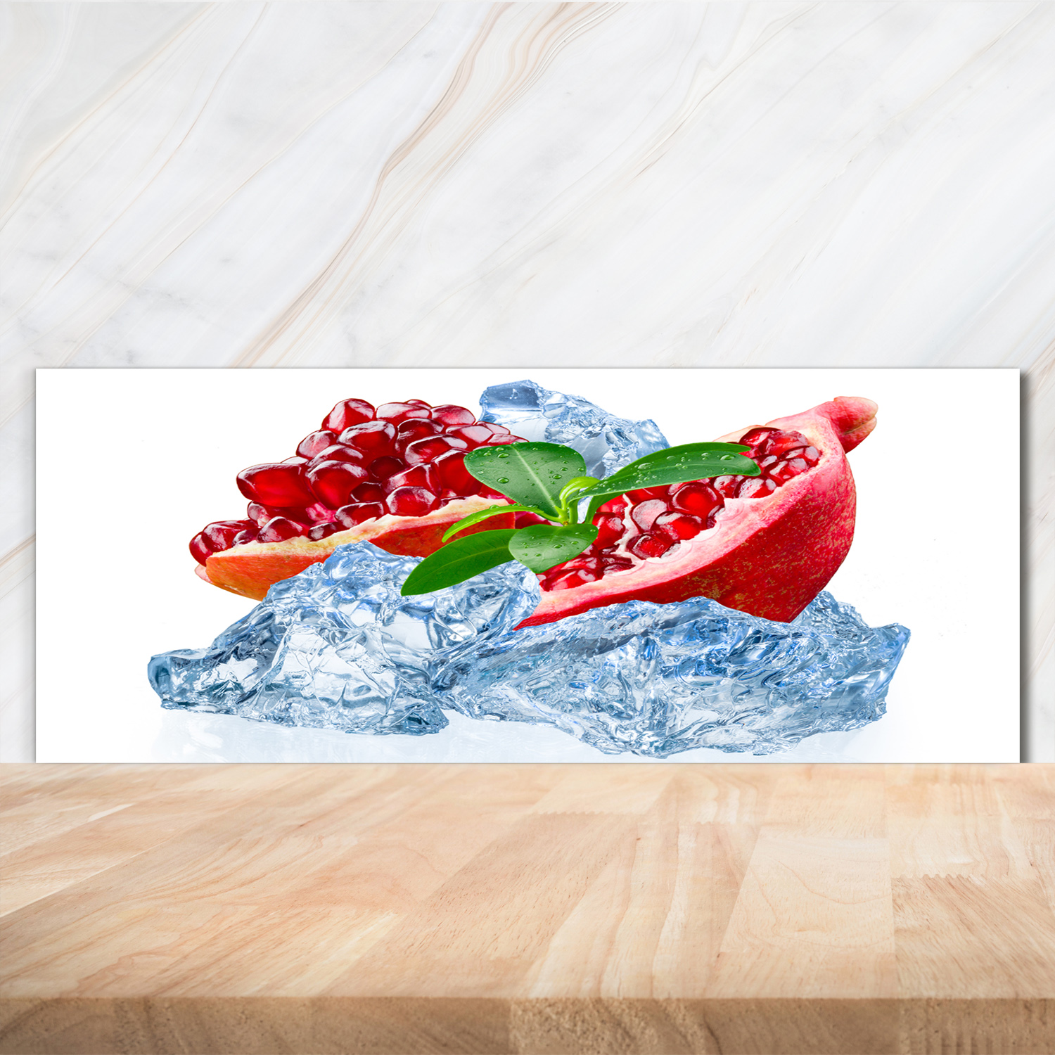 Küchenrückwand Spritzschutz aus Glas 125x50 Deko Essen Getränke Granatapfel Eis