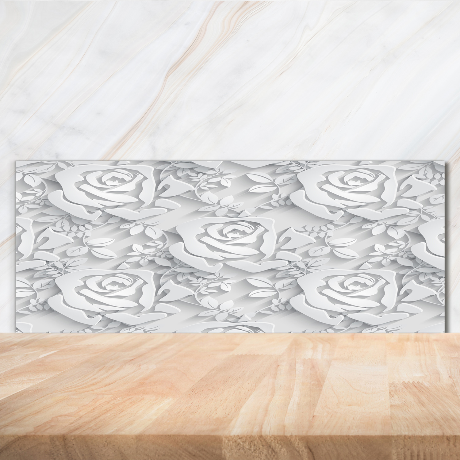 Küchenrückwand Spritzschutz aus Glas 125x50 Deko Blumen & Pflanzen Rosen-Muster