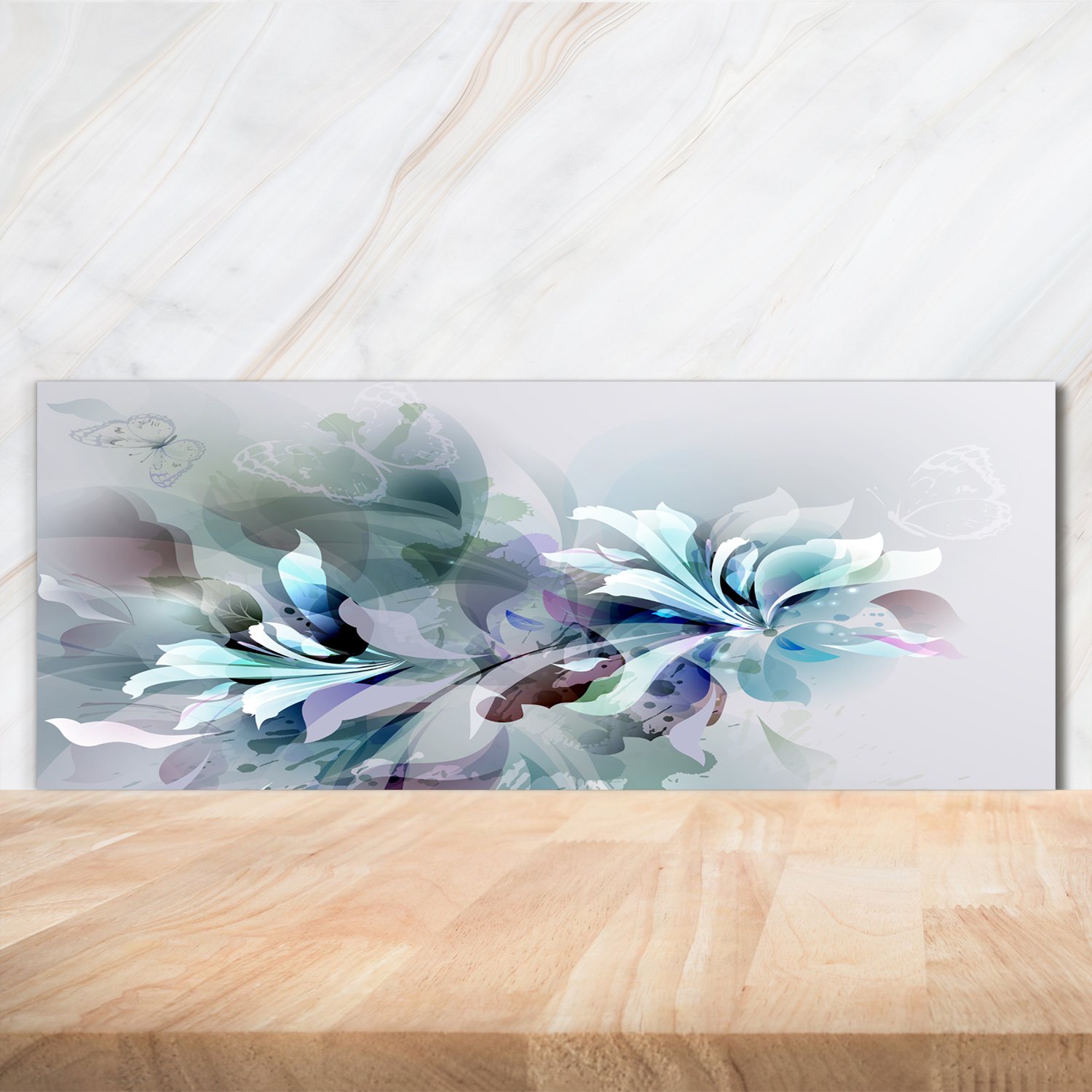 Küchenrückwand Spritzschutz aus Glas 125x50 Blumen & Pflanzen Abstrakte Blumen
