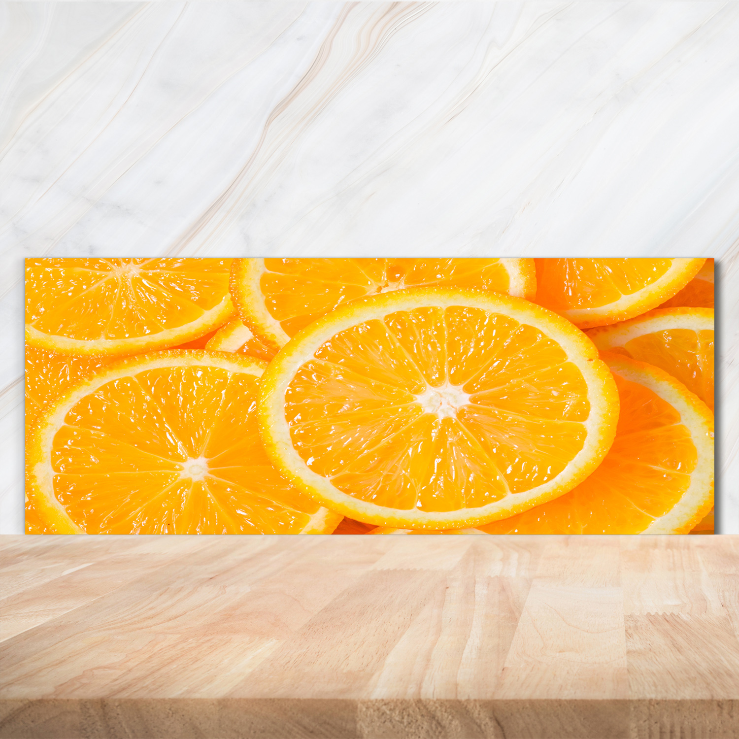 Küchenrückwand Spritzschutz aus Glas 125x50 Deko Essen Getränke Orangenscheiben