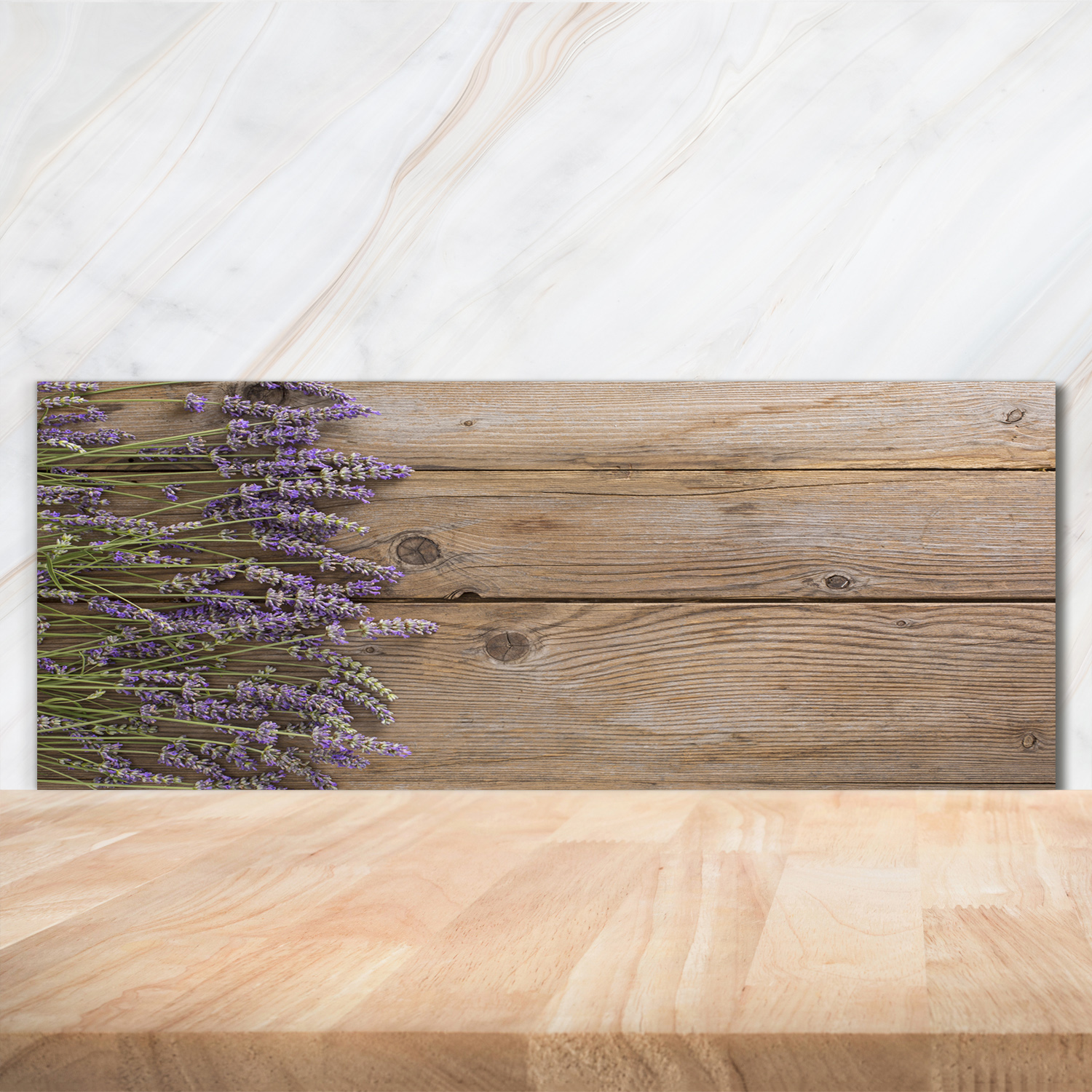 Tulup Crédence de Cuisine 125x50cm Dosseret en Verre Fond de hotte Verre de sécurité trempé Splashback Guard - Fleurs et Plantes - Violet - Champ De Lavande