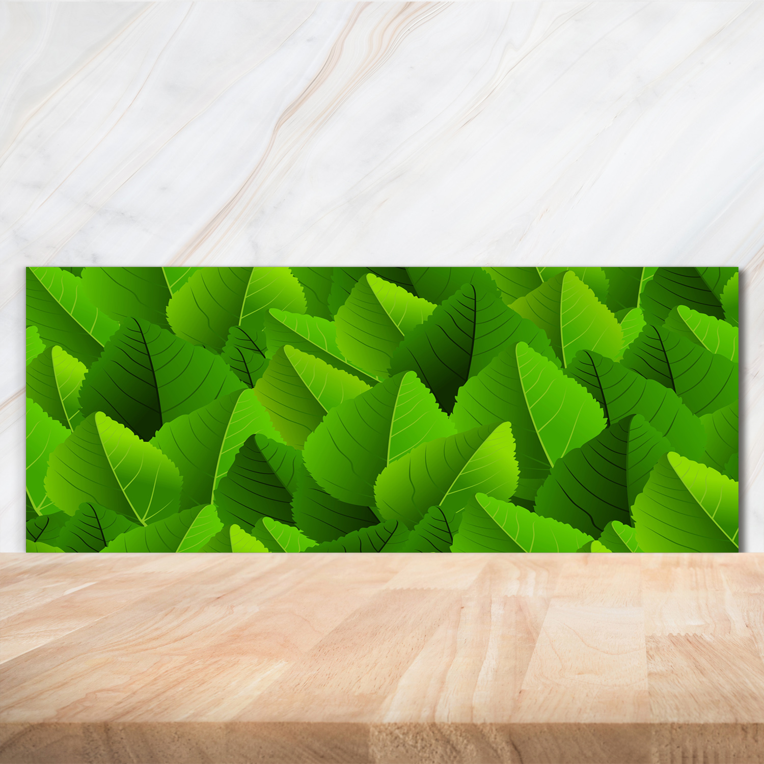 Küchenrückwand Spritzschutz aus Glas 125x50 Deko Kunst Grüne Blätter