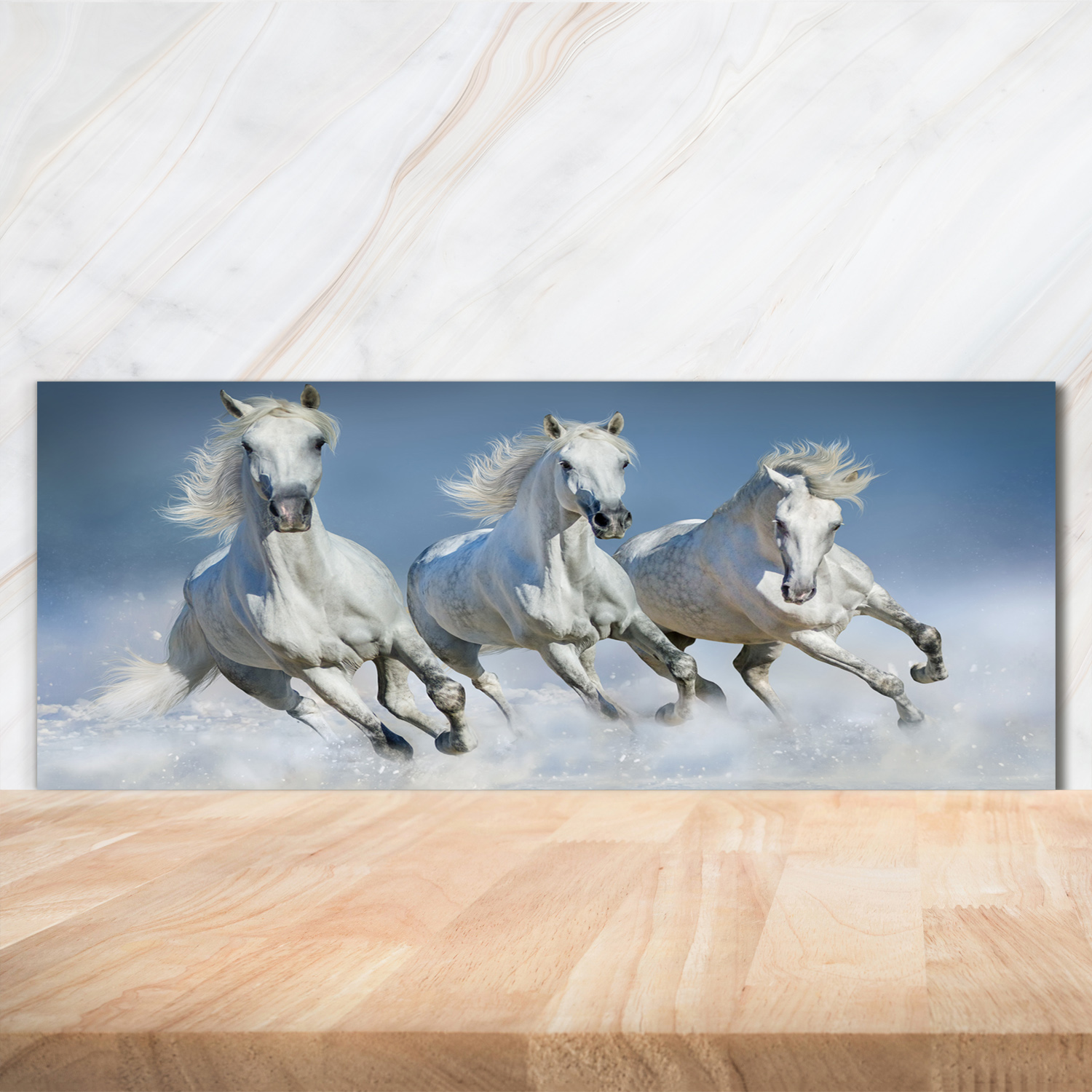 Küchenrückwand Spritzschutz aus Glas 125x50 Deko Tiere Pferde im Galopp