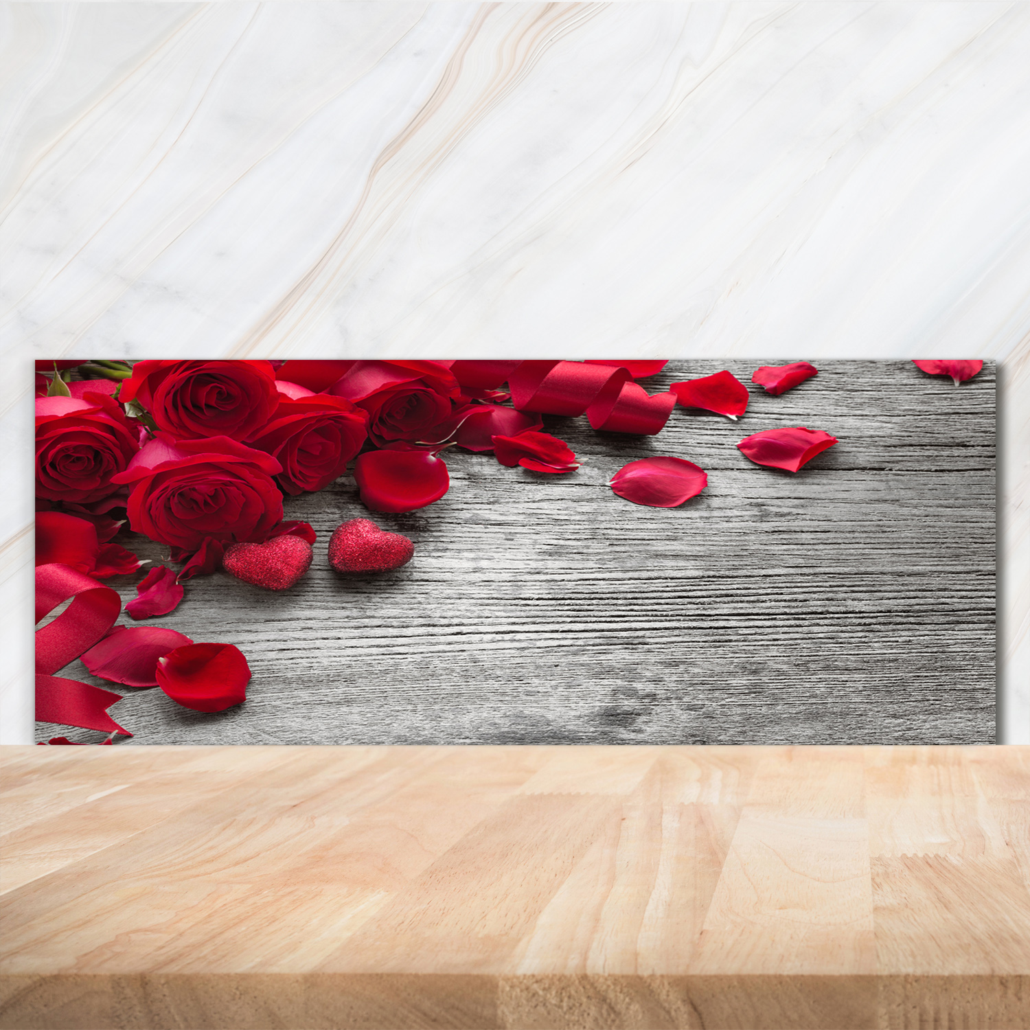 Küchenrückwand Spritzschutz aus Glas 125x50 Deko Blumen & Pflanzen Rote Rosen