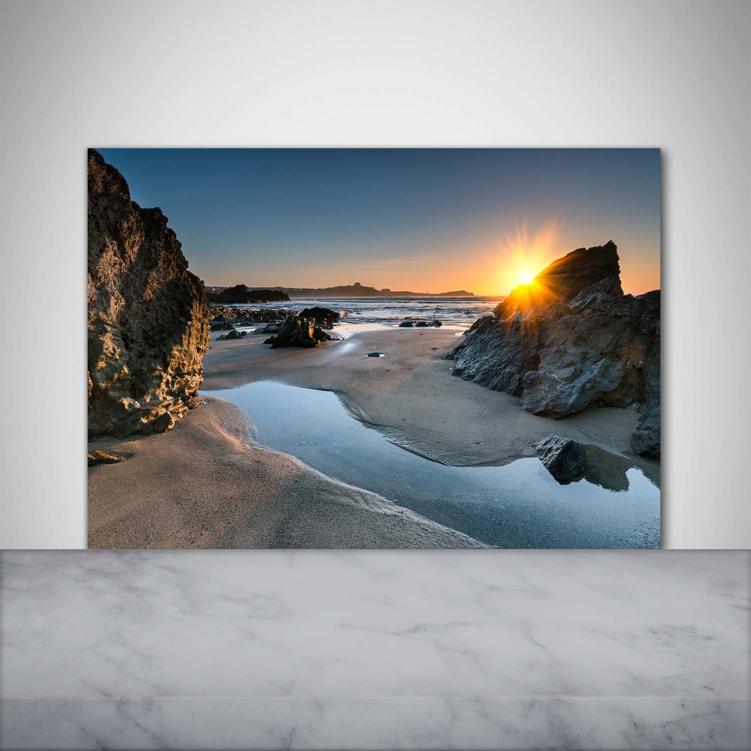 Küchenrückwand Spritzschutz aus Glas 100x70 Deko Landschaften Felsen am Strand
