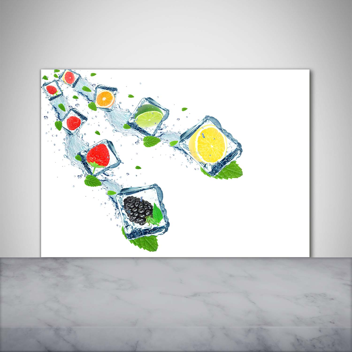 Küchenrückwand Spritzschutz aus Glas 100x70 Deko Essen & Getränke Frucht Würfeln