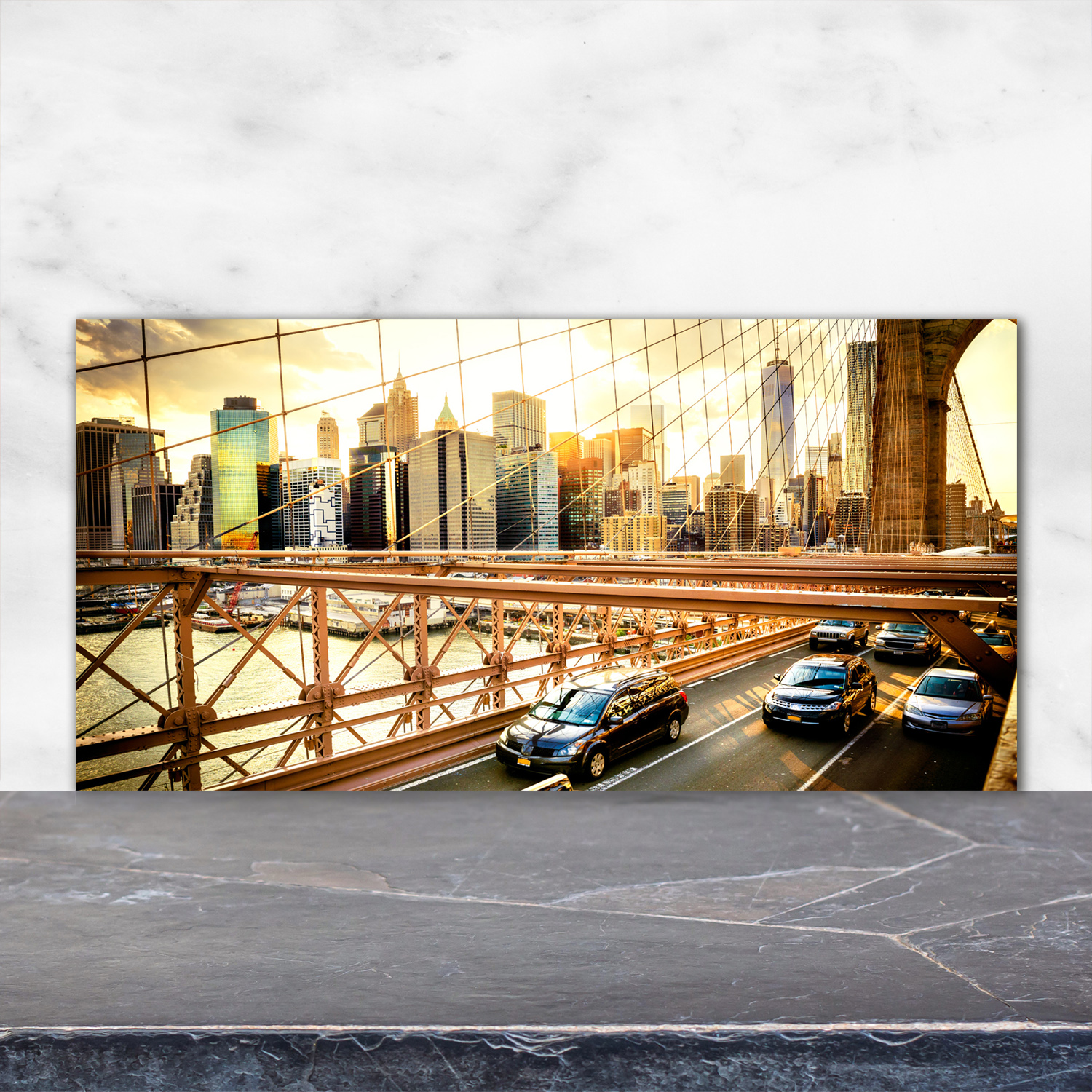 Küchenrückwand Spritzschutz aus Glas 120x60 Sehenswürdigkeiten Brooklyn-Brücke