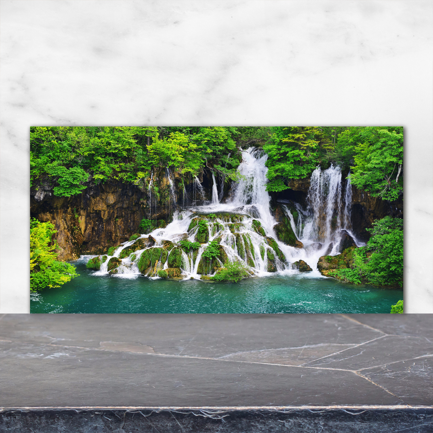 Küchenrückwand Spritzschutz aus Glas 120x60 Deko Landschaften Wasserfall Berge